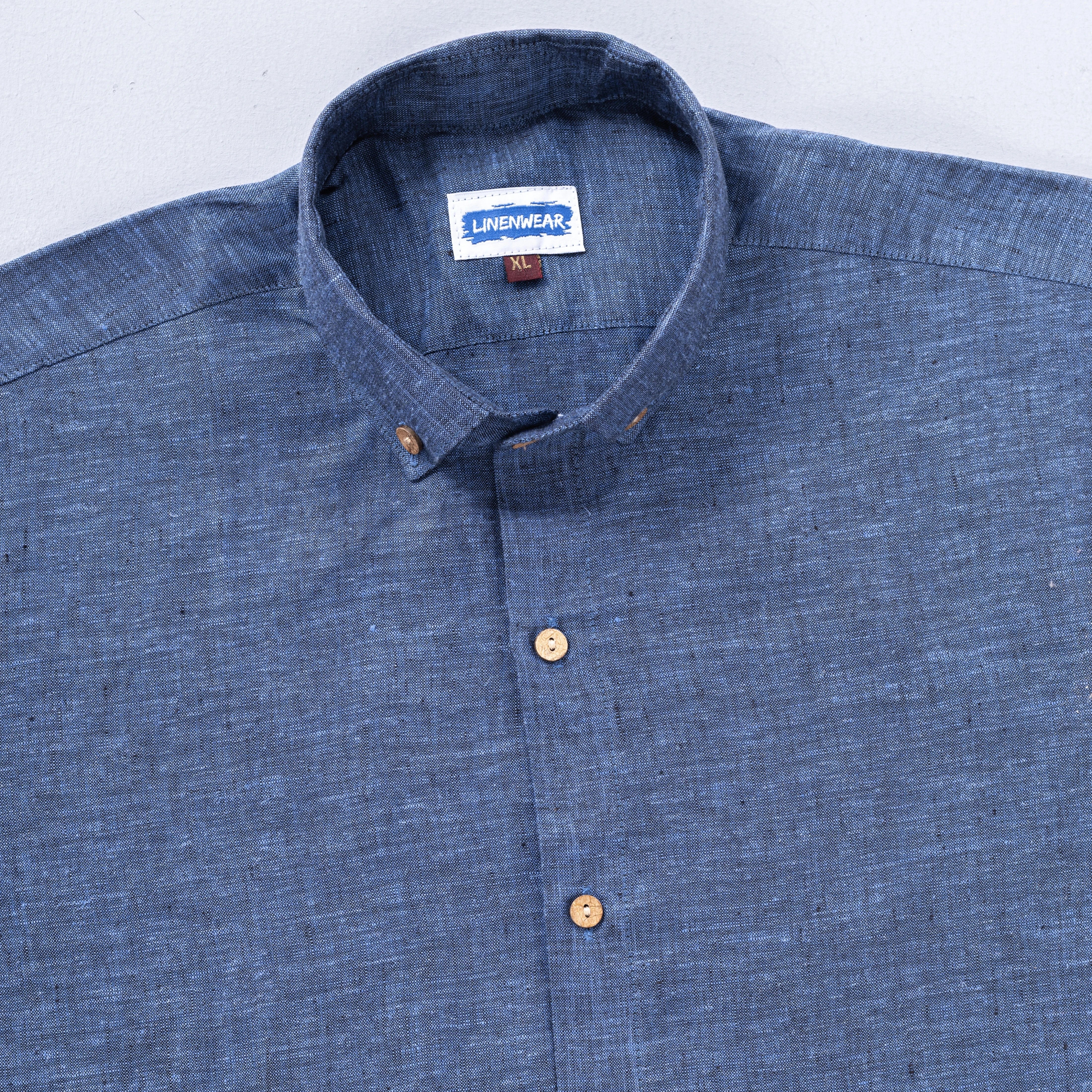 Blue Textured Pure Linen Shirt Full Sleeve Casual Beachwear Look