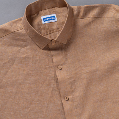 Breathable Pure Linen Shirt for Men – Full Sleeve Earthy Tan Look