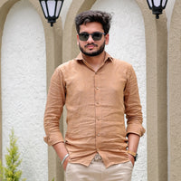 Breathable Pure Linen Shirt for Men – Full Sleeve Earthy Tan Look