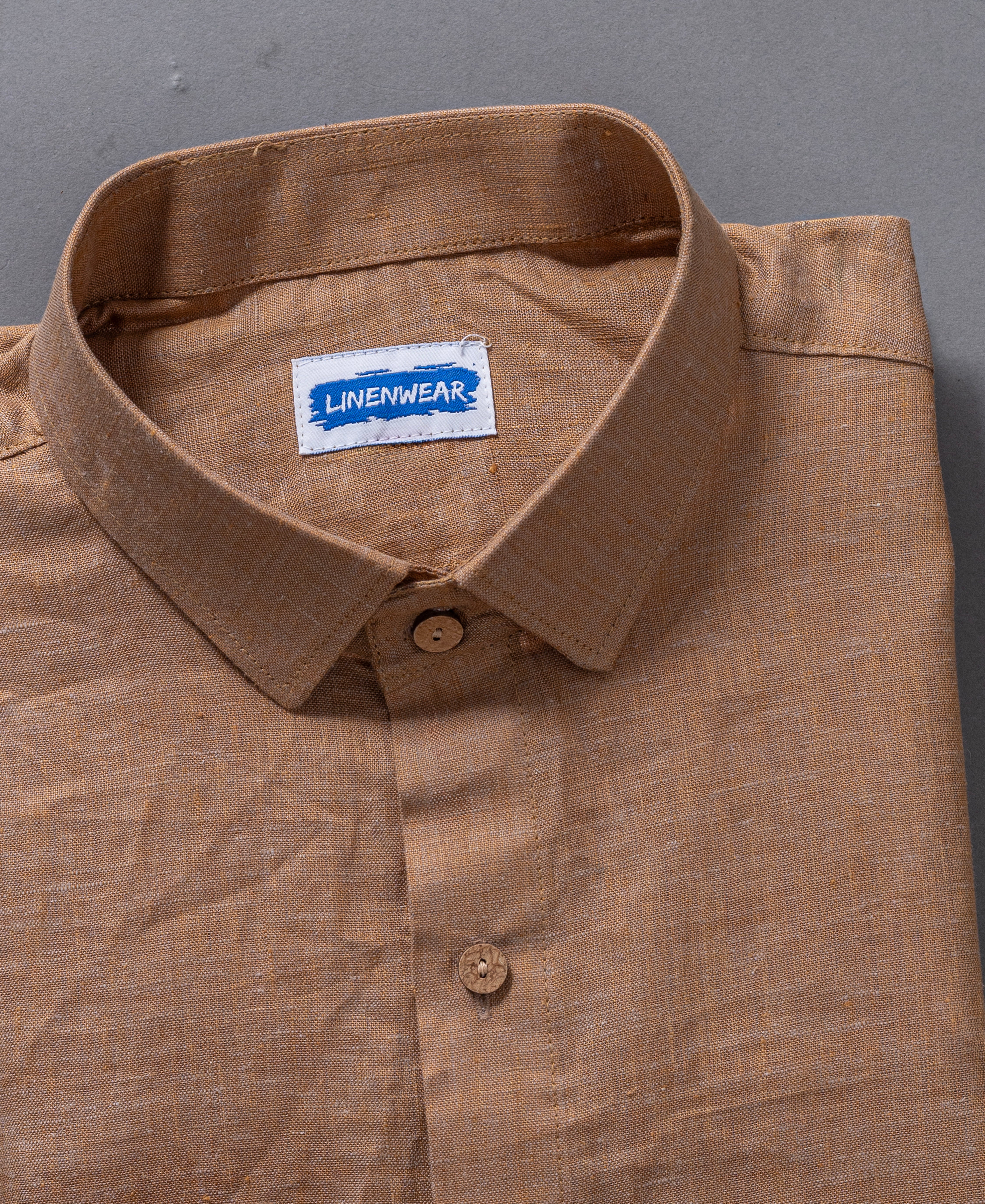 Pure Linen Casual Shirt – Light Brown Summer Beachwear