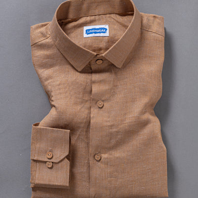 Pure Linen Casual Shirt – Light Brown Summer Beachwear