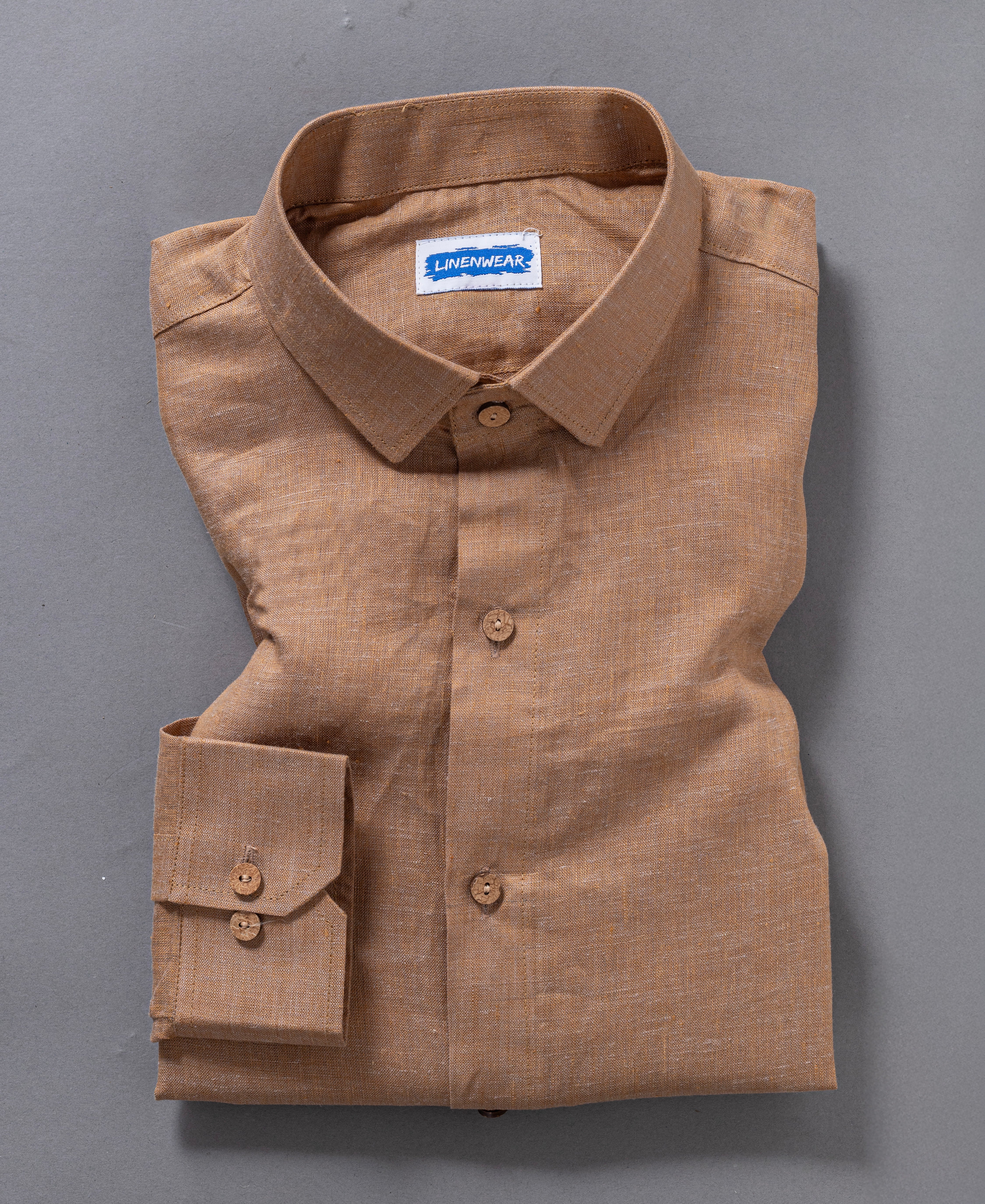Pure Linen Casual Shirt – Light Brown Summer Beachwear