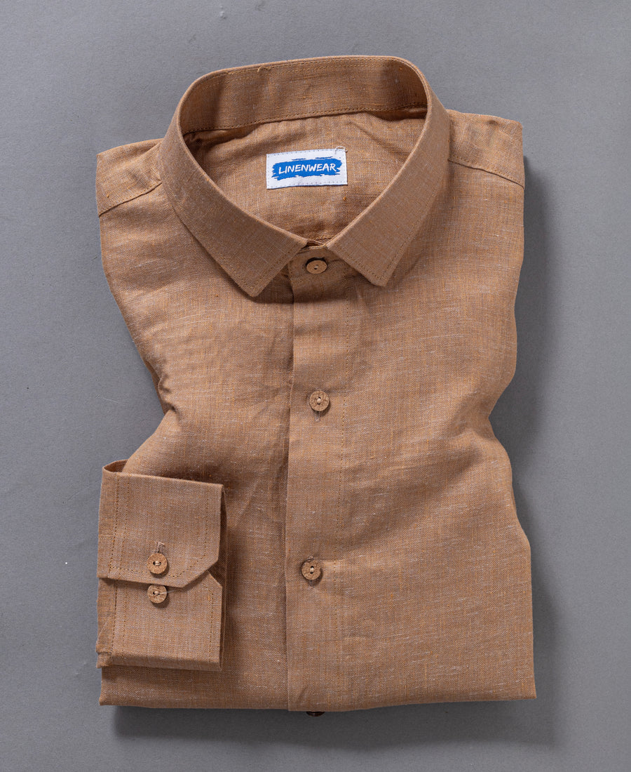 Earthy Tan Pure Linen Shirt