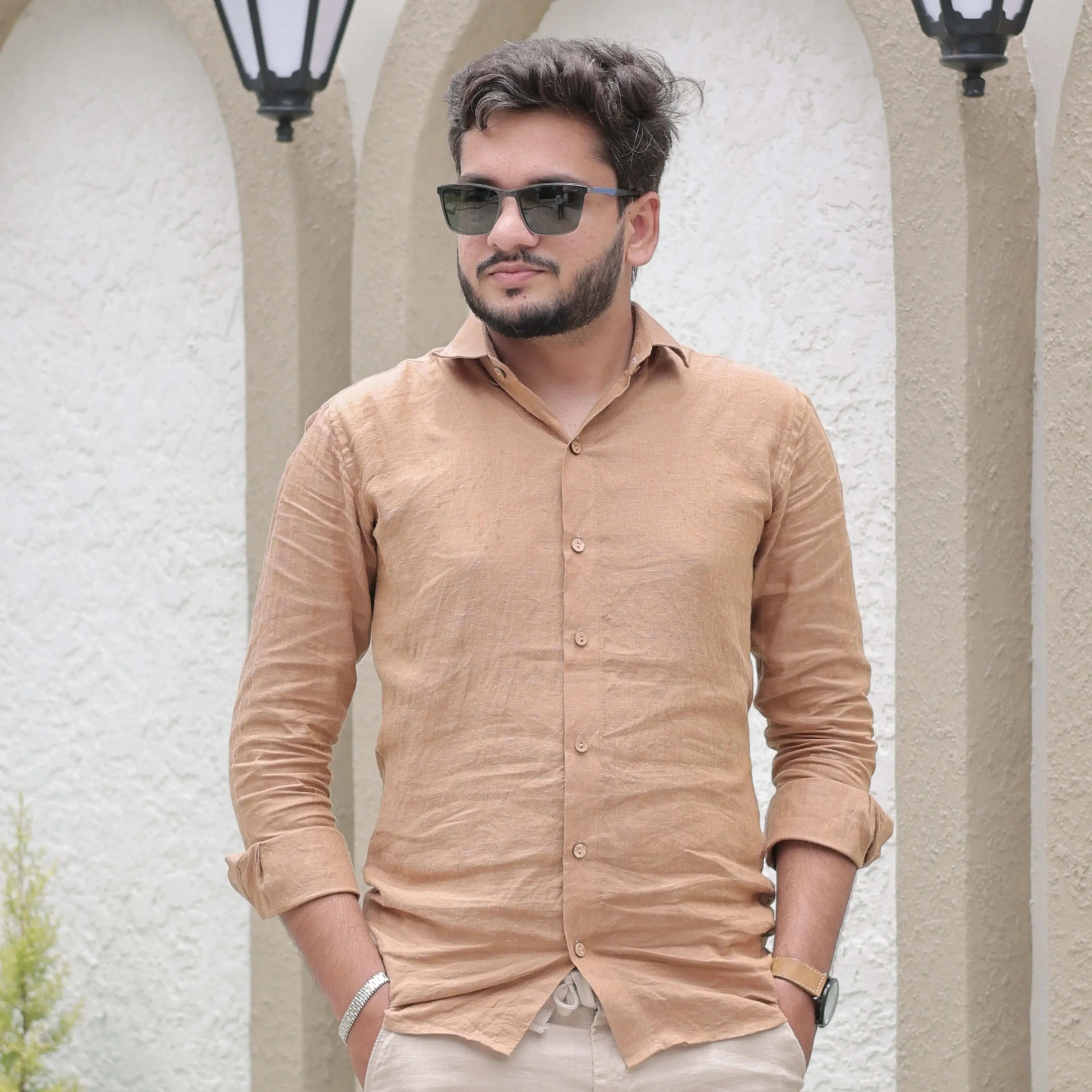 Light Cinnamon Brown Pure Linen Shirt
