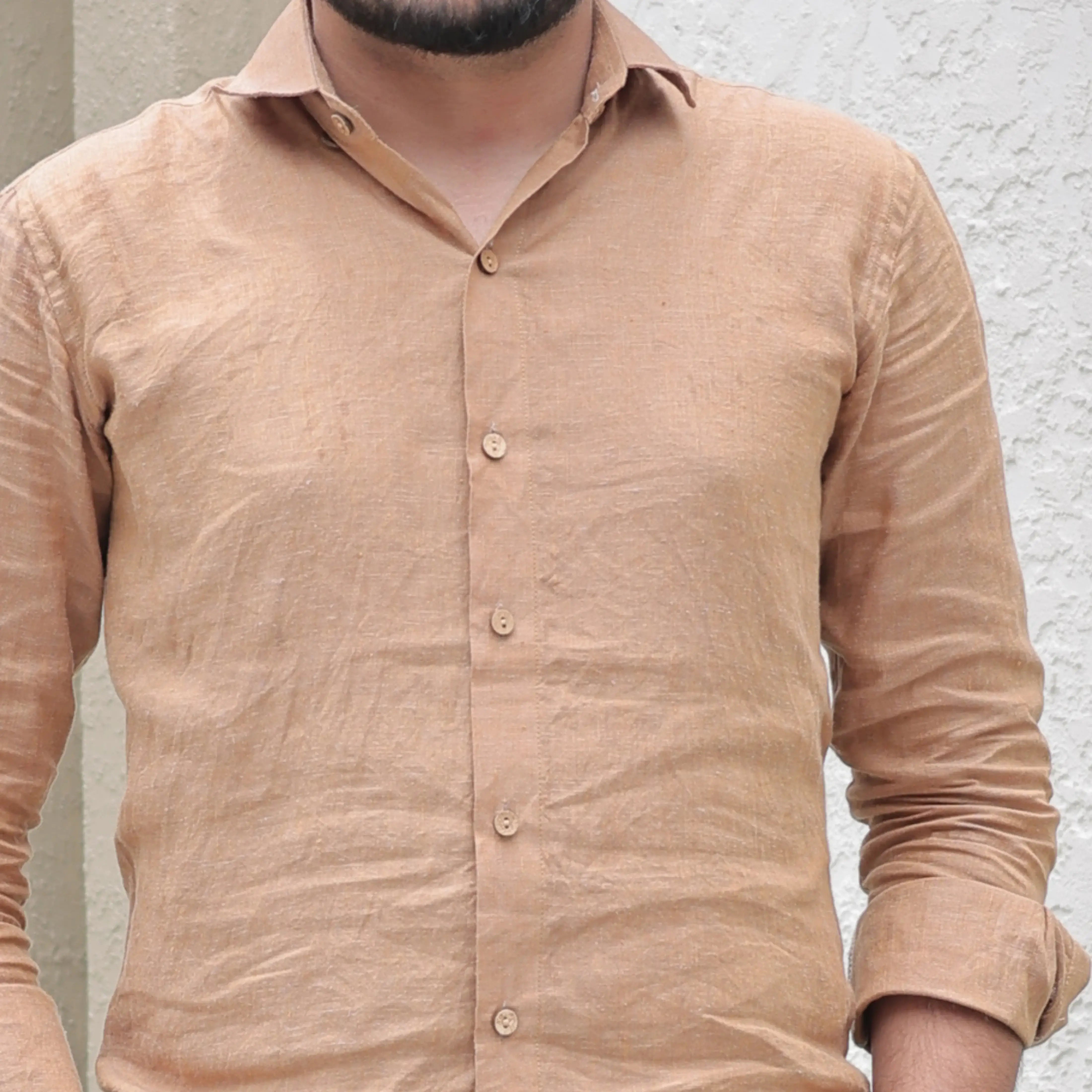 Light Cinnamon Brown Pure Linen Shirt