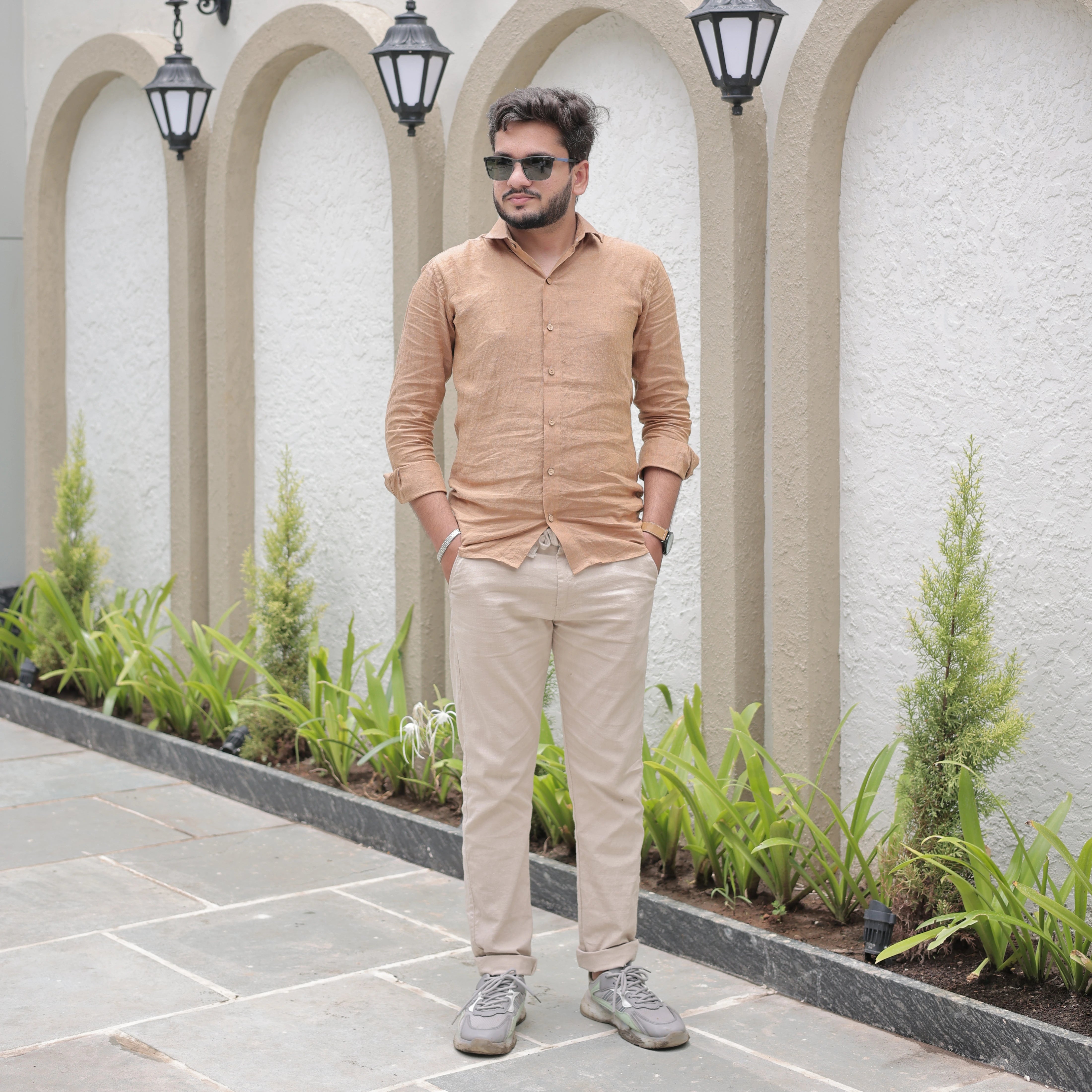 Light Cinnamon Brown Pure Linen Shirt