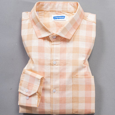 Checked Cotton Linen Shirt for Men – Lightweight Peach and Pink Checks