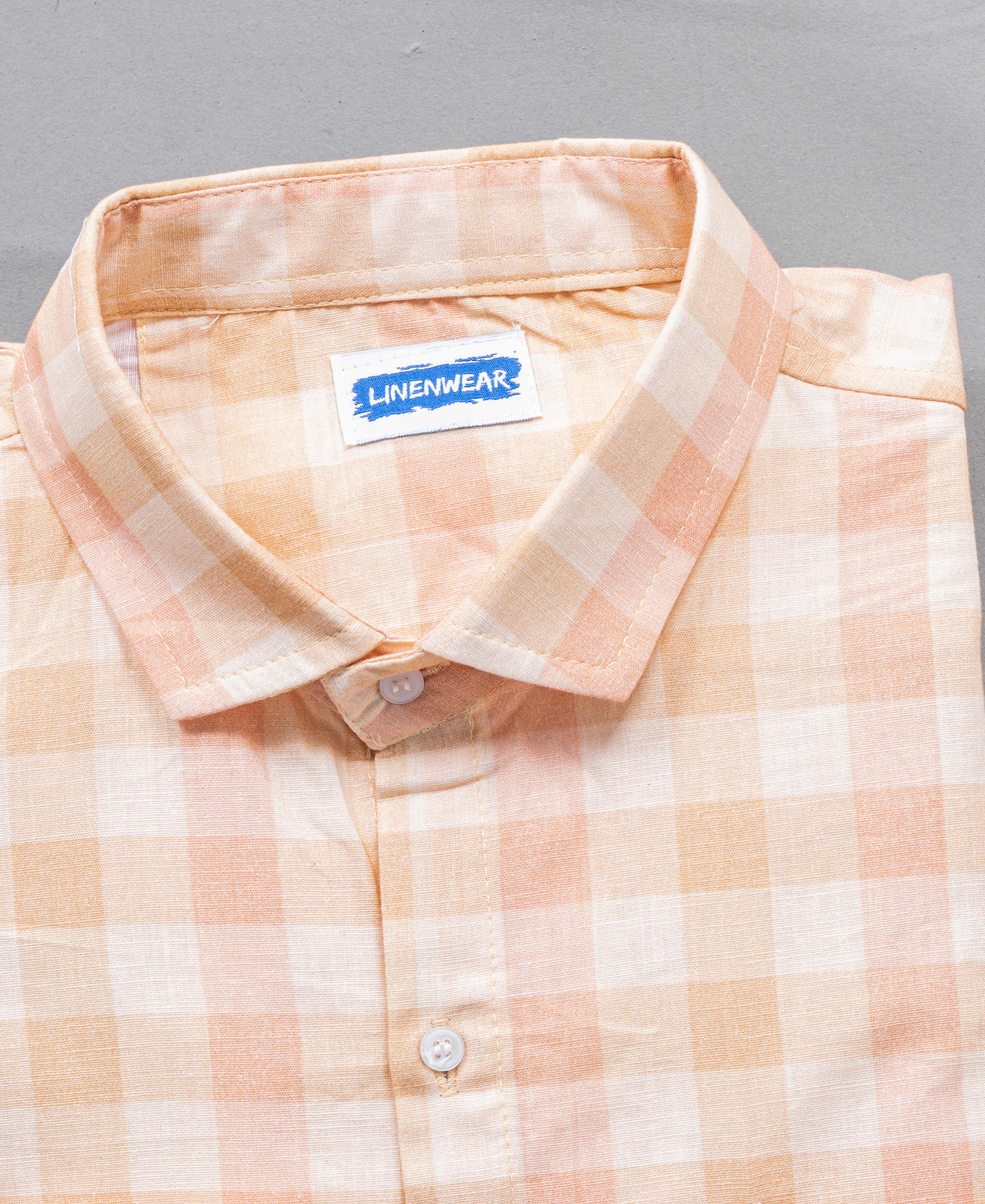 Checked Cotton Linen Shirt for Men – Lightweight Peach and Pink Checks
