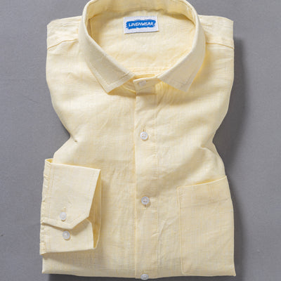 Full Sleeve Pure Linen Shirt – Light Yellow Everyday Essential