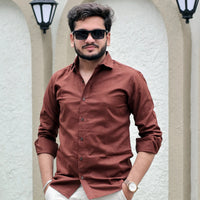 Brown Cotton Linen Blend Shirt for Men – Stylish Everyday Essential