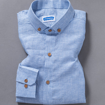 Breathable Pure Linen Blend Shirt for Men – Light Blue Full Sleeve