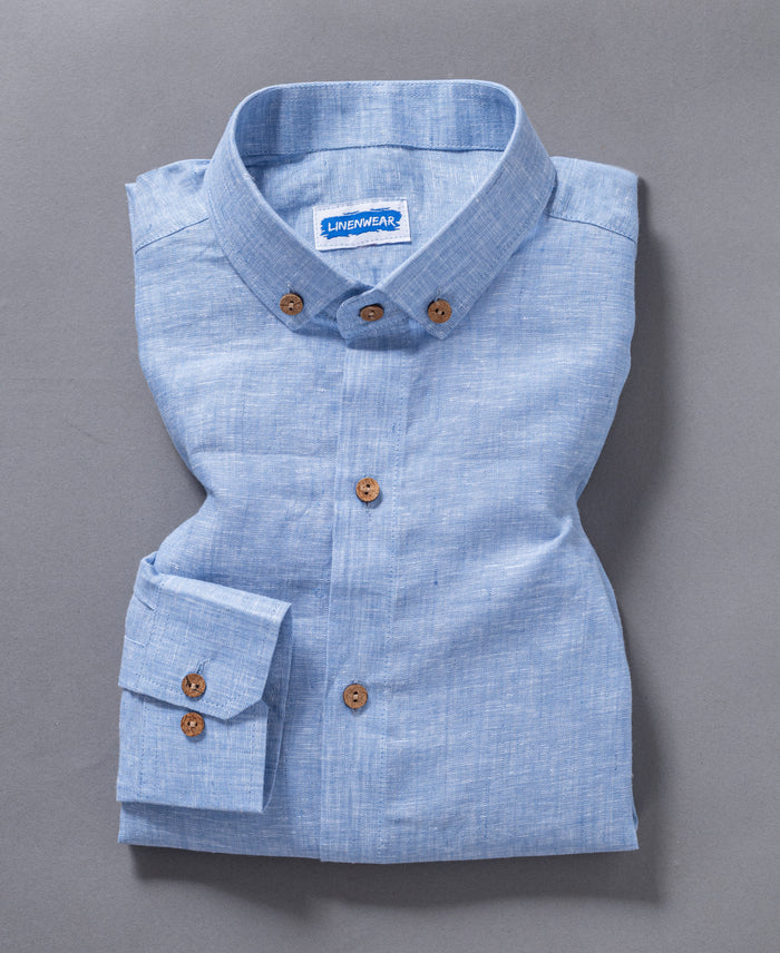 Misty Blue Pure Linen Blend Shirt