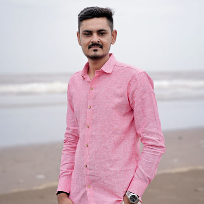Light Pink Wooden Button Rose Dawn Pure Linen Shirt