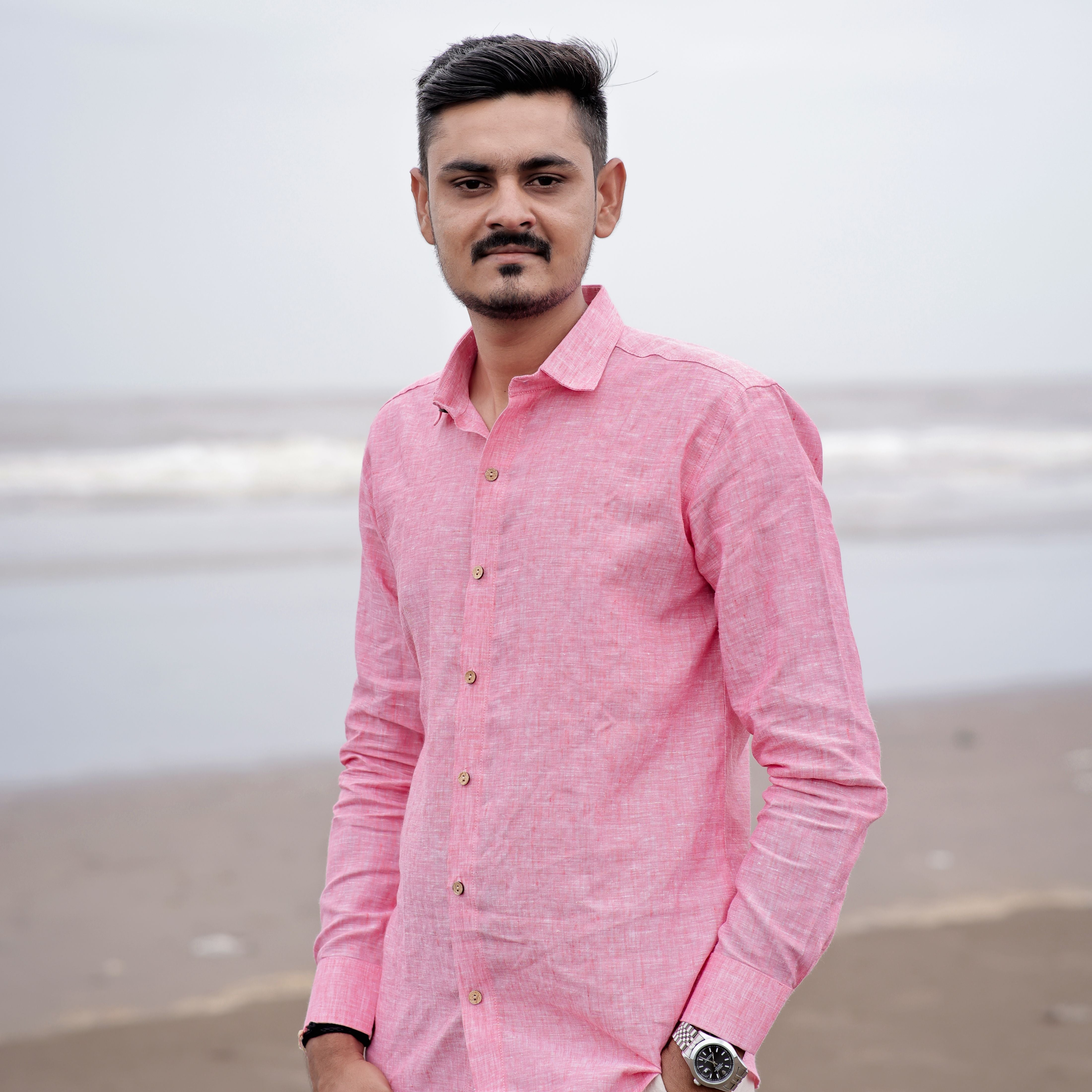 Light Pink Wooden Button Rose Dawn Pure Linen Shirt