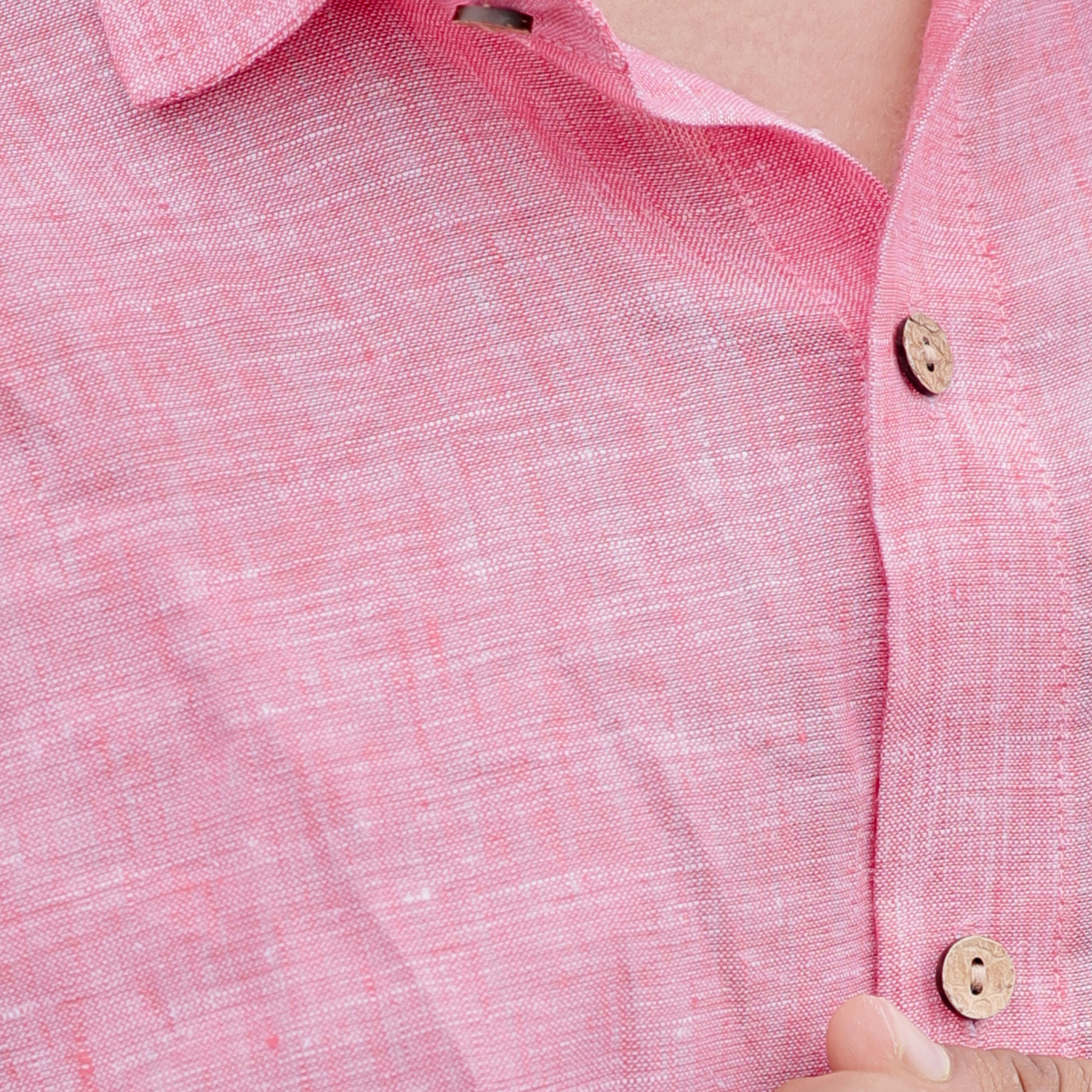 Light Pink Wooden Button Rose Dawn Pure Linen Shirt