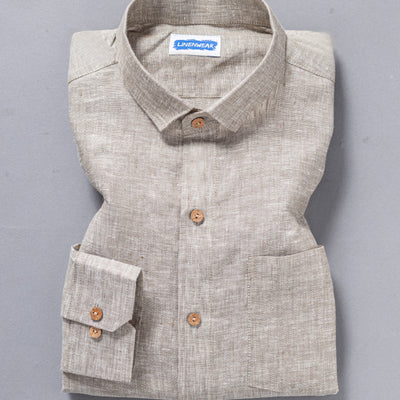 Classic Breathable Pure Light Beige Textured Linen Shirt