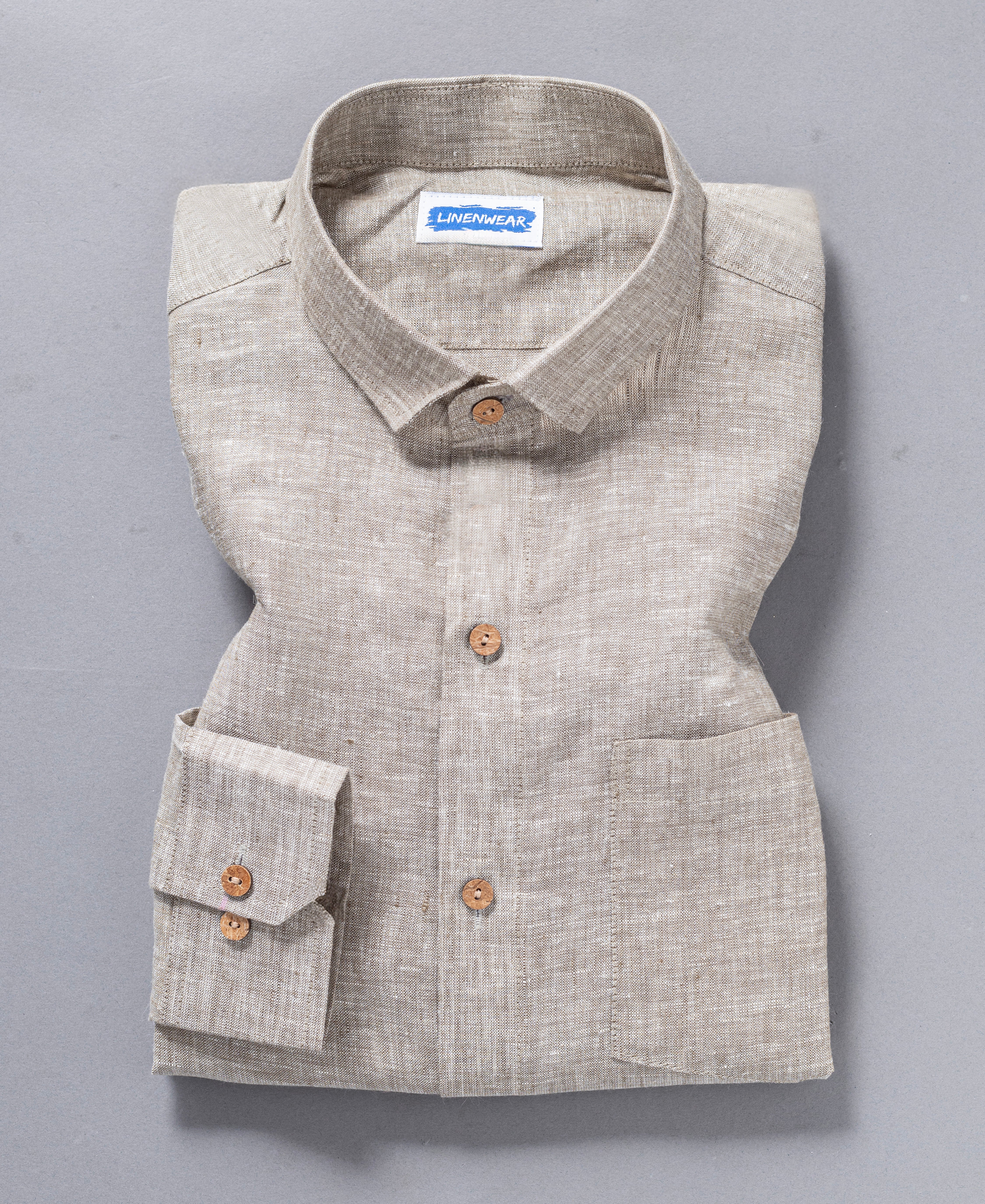Classic Breathable Pure Light Beige Textured Linen Shirt