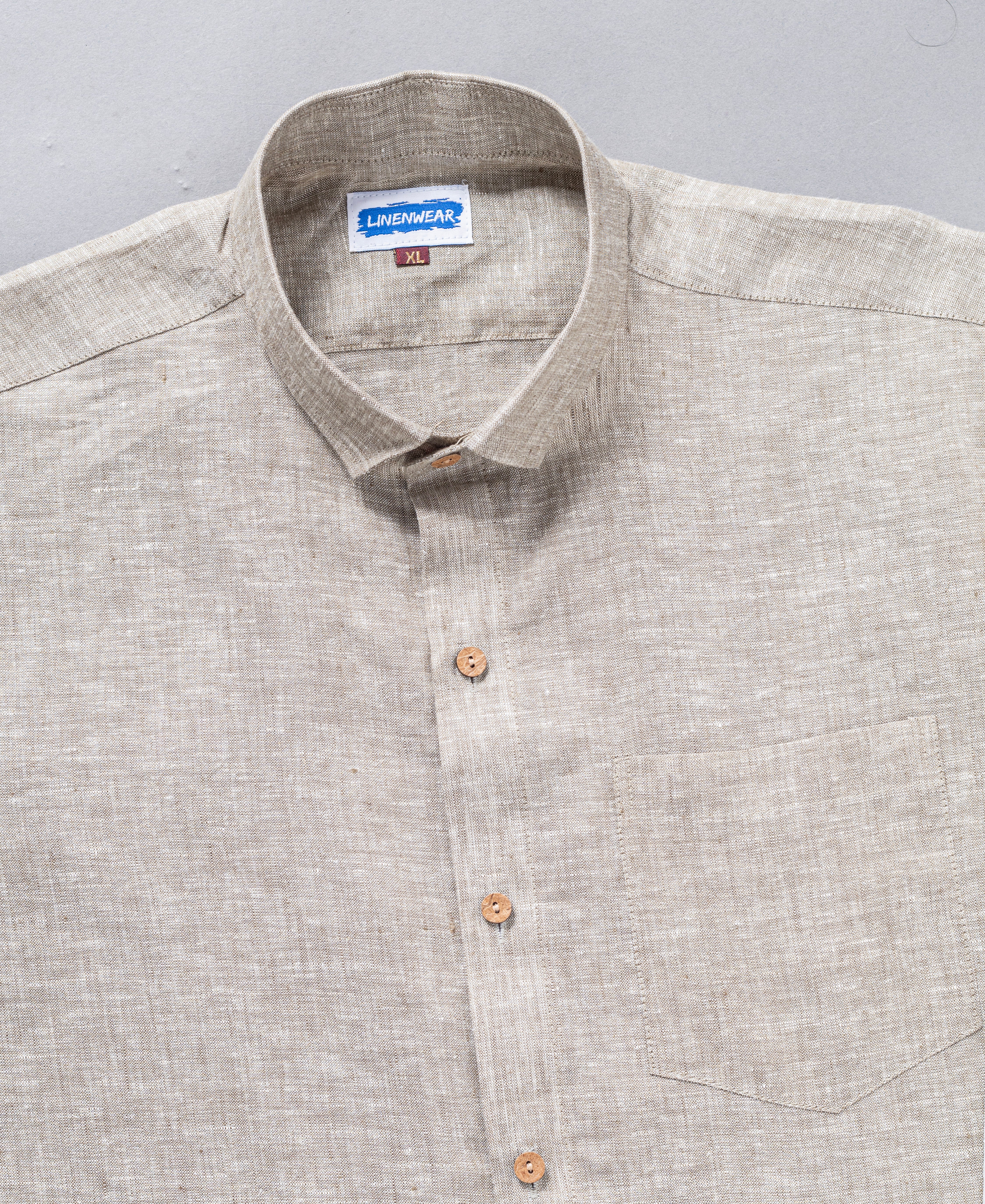 Classic Breathable Pure Light Beige Textured Linen Shirt