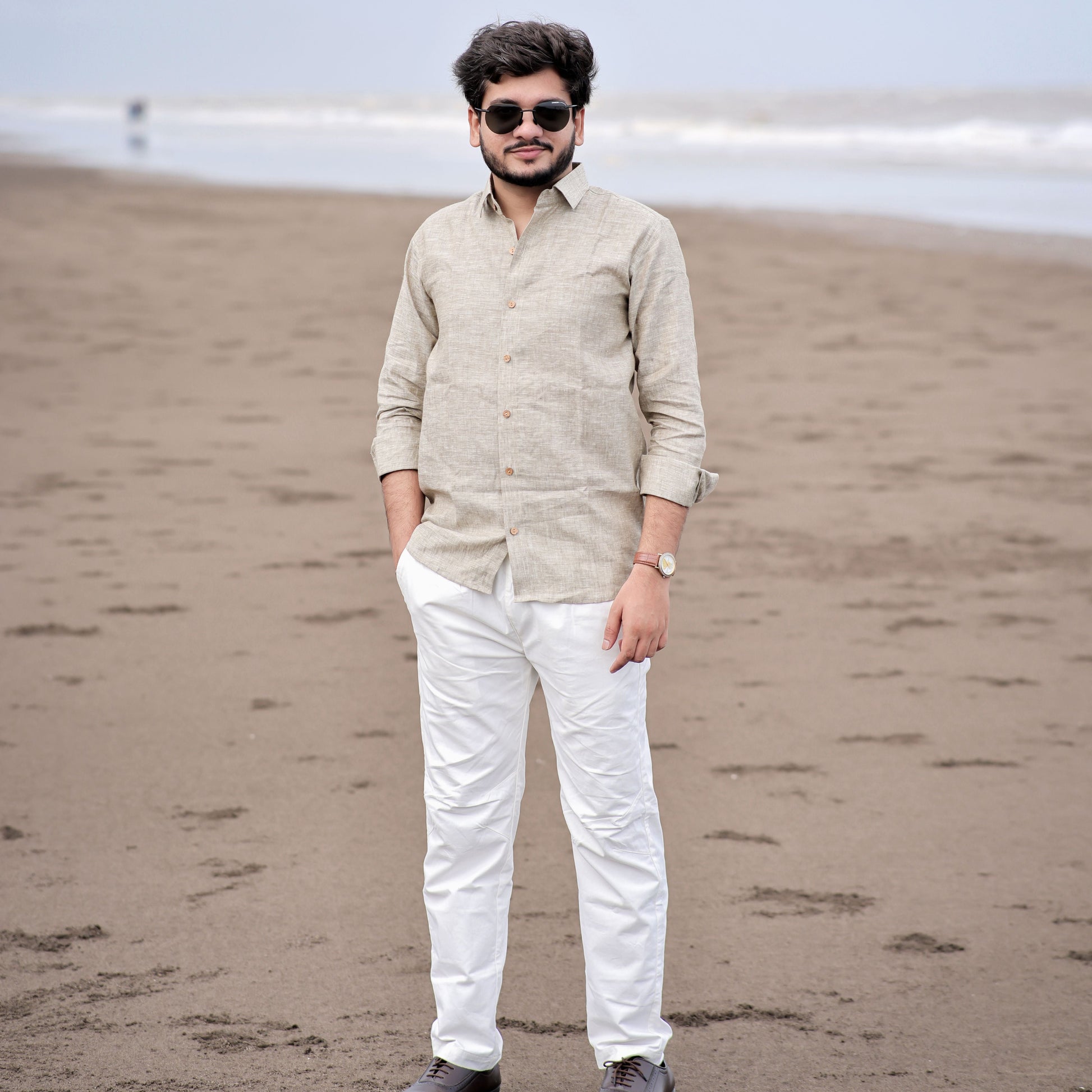 men textured linen shirt