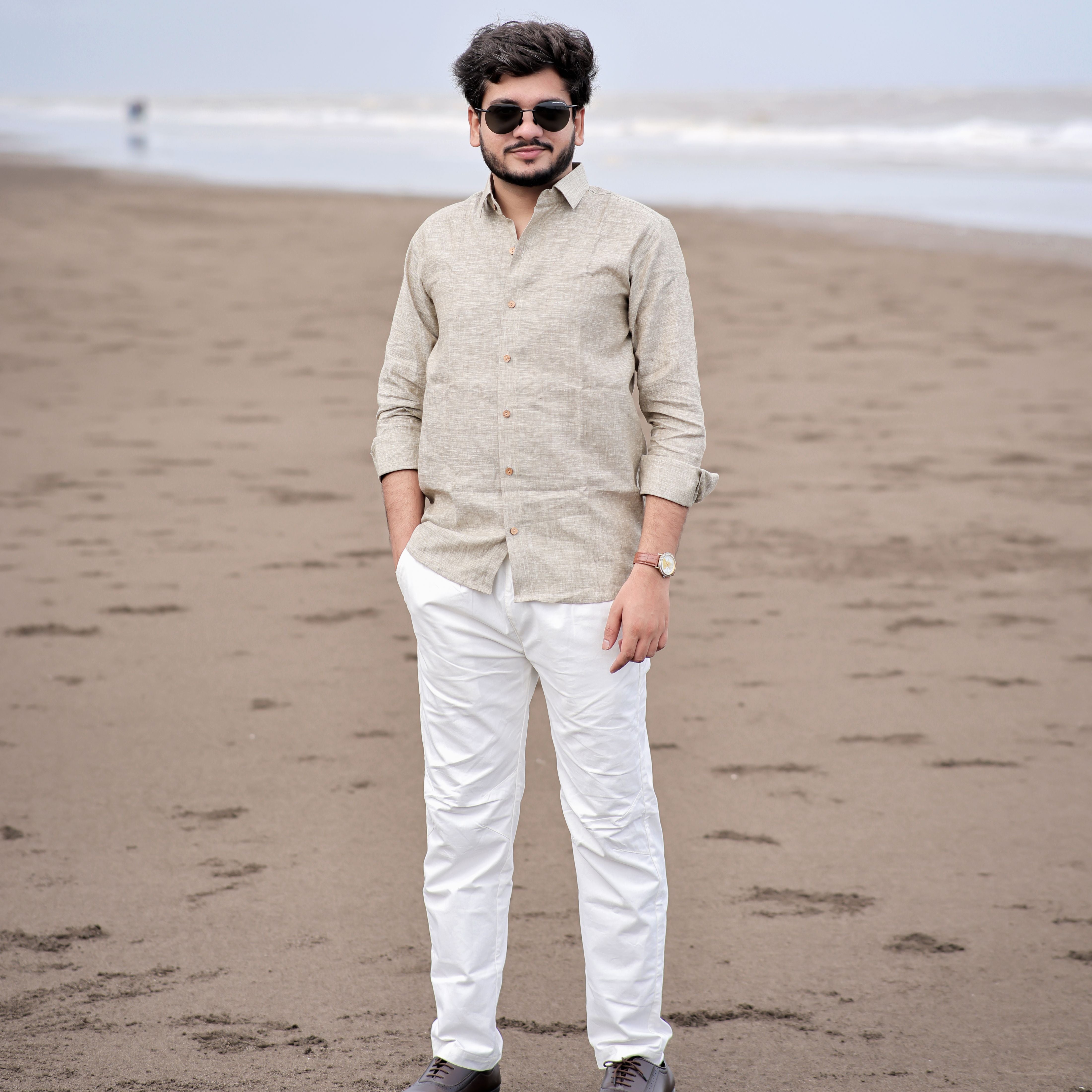 men textured linen shirt