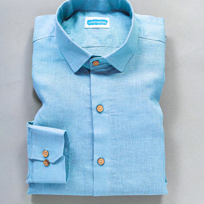 Cool Breeze Sky Blue Pure Linen Everyday Shirt for Men