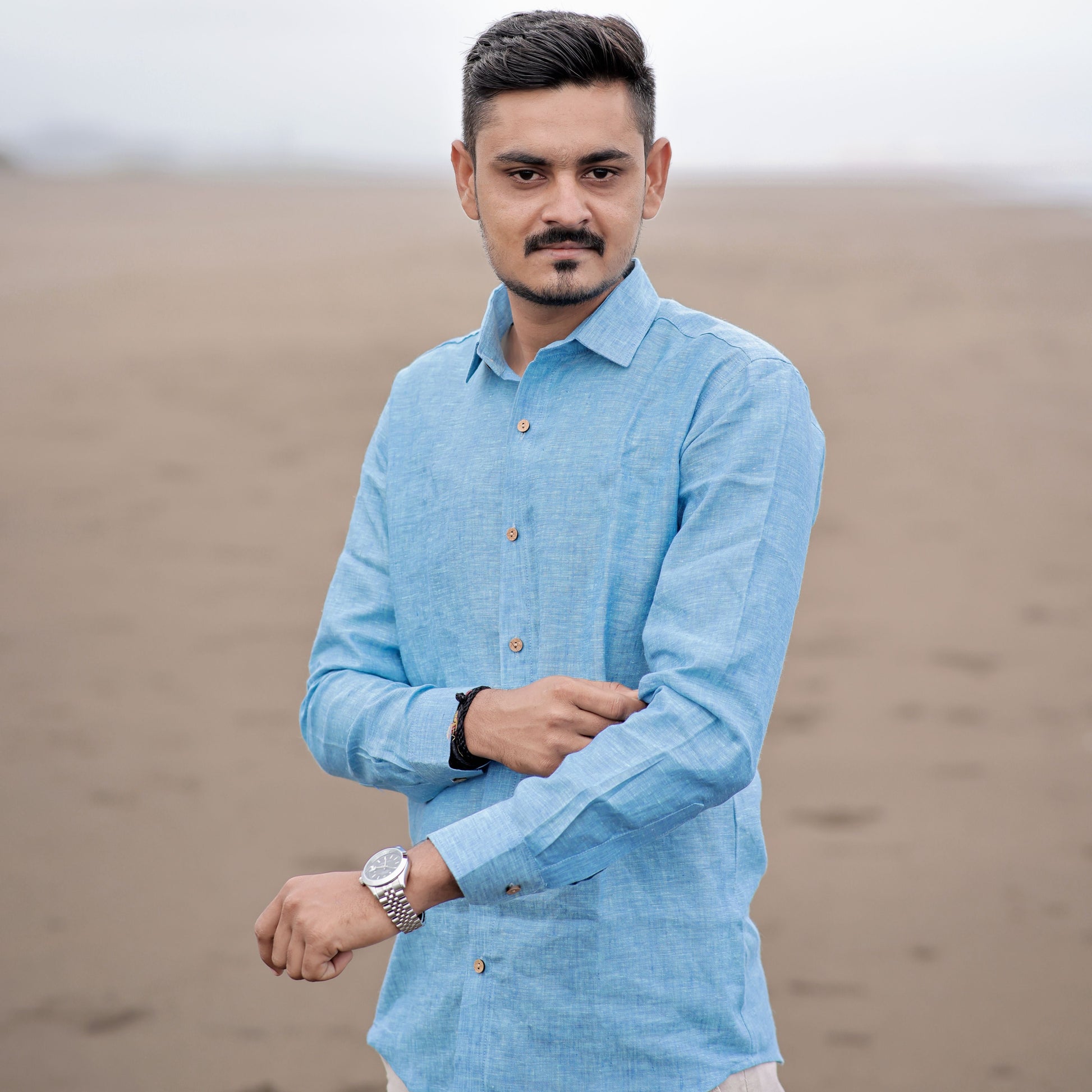 Cool Breeze Sky Blue Pure Linen Everyday Shirt for Men
