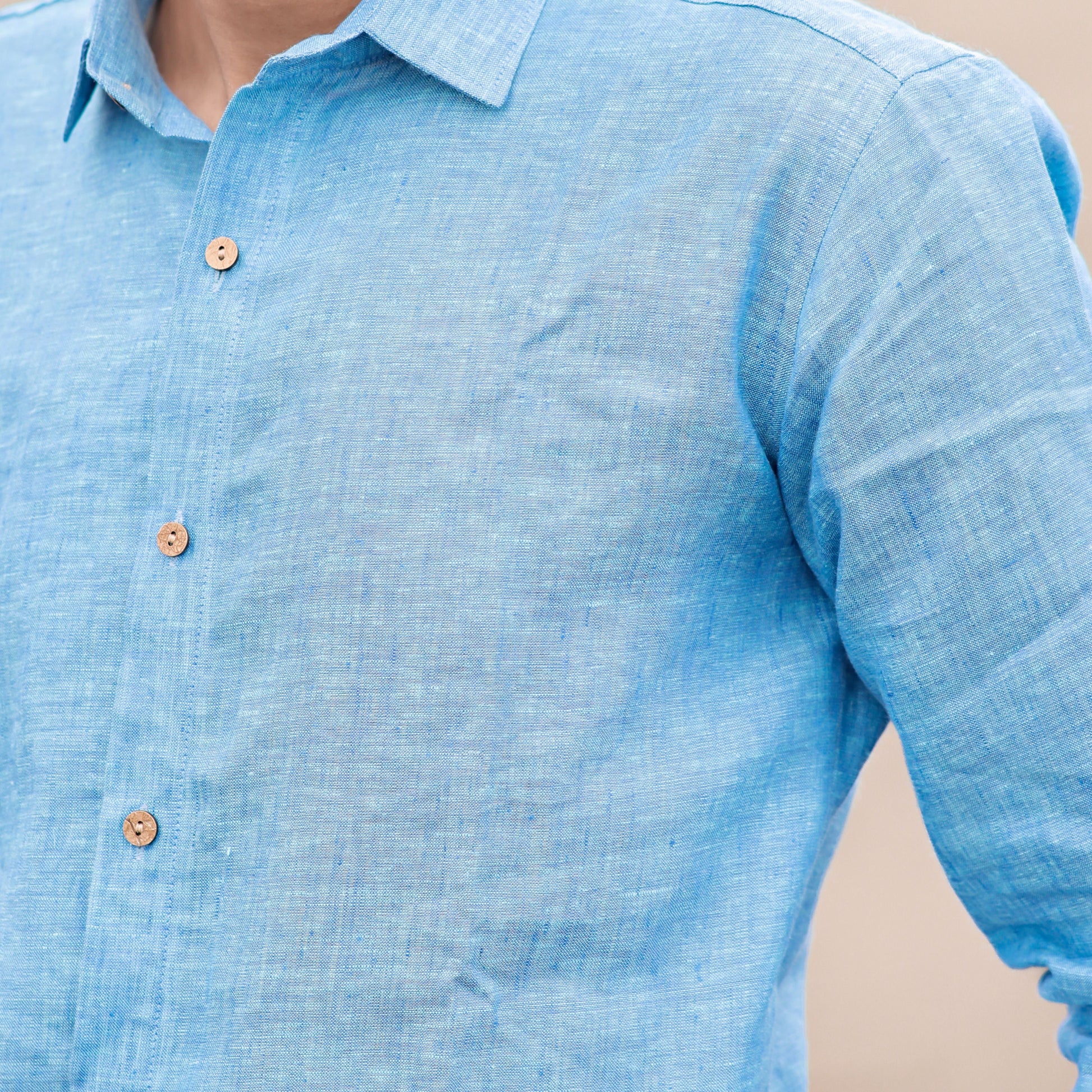 Cool Breeze Sky Blue Pure Linen Everyday Shirt for Men