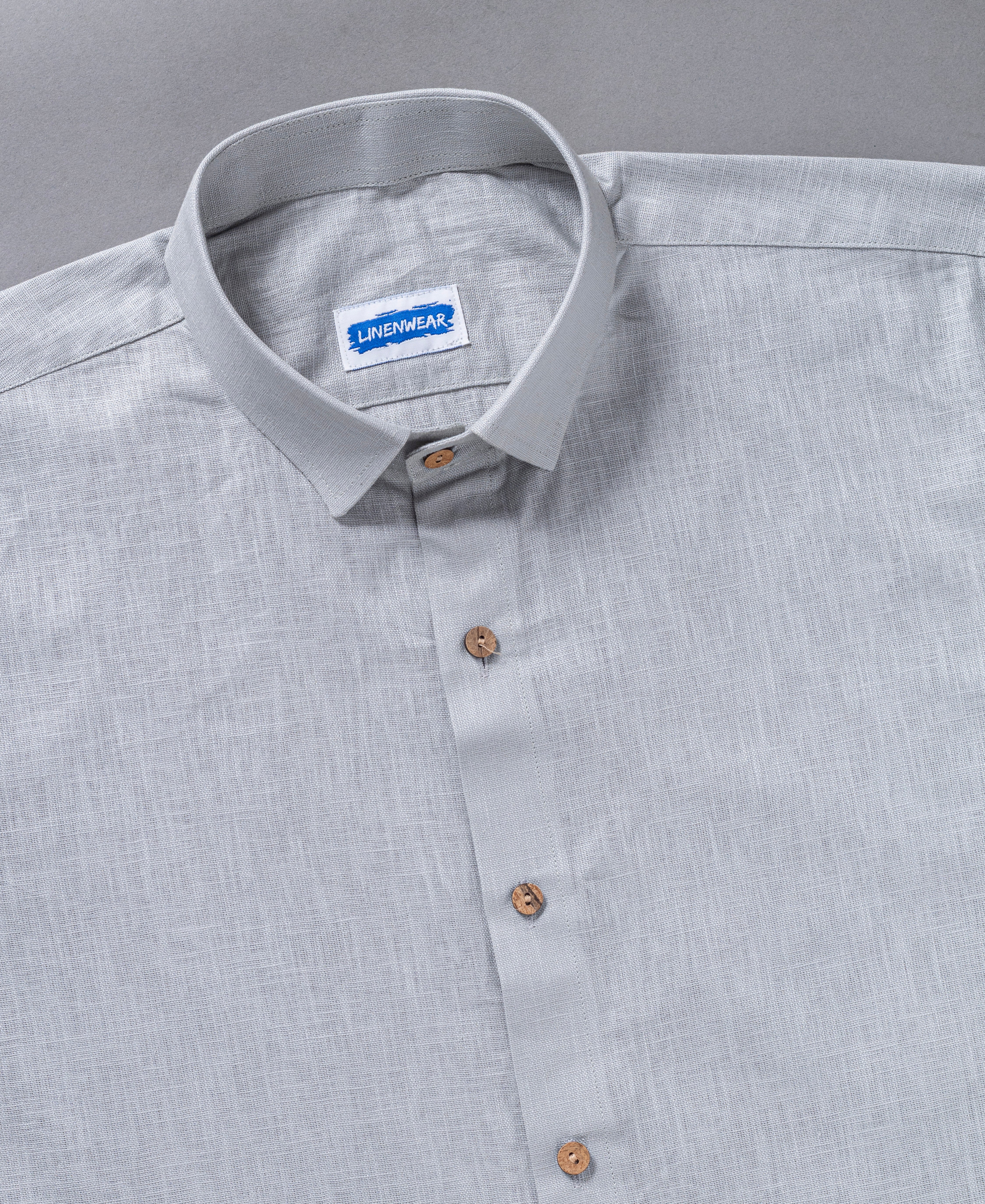 Minimalist Classic Light Grey Pure Linen Soft Fabric Shirt