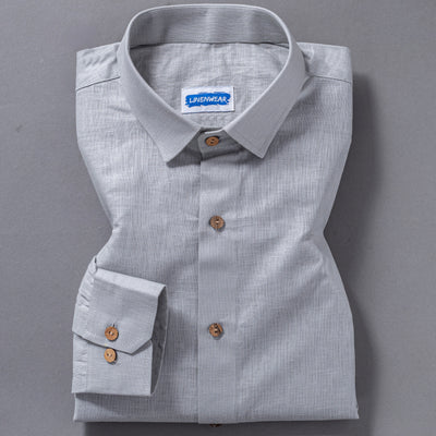 Minimalist Classic Light Grey Pure Linen Soft Fabric Shirt