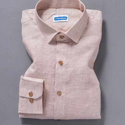 Soft Elegance Pure Light Peach Pink Linen Shirt for Men