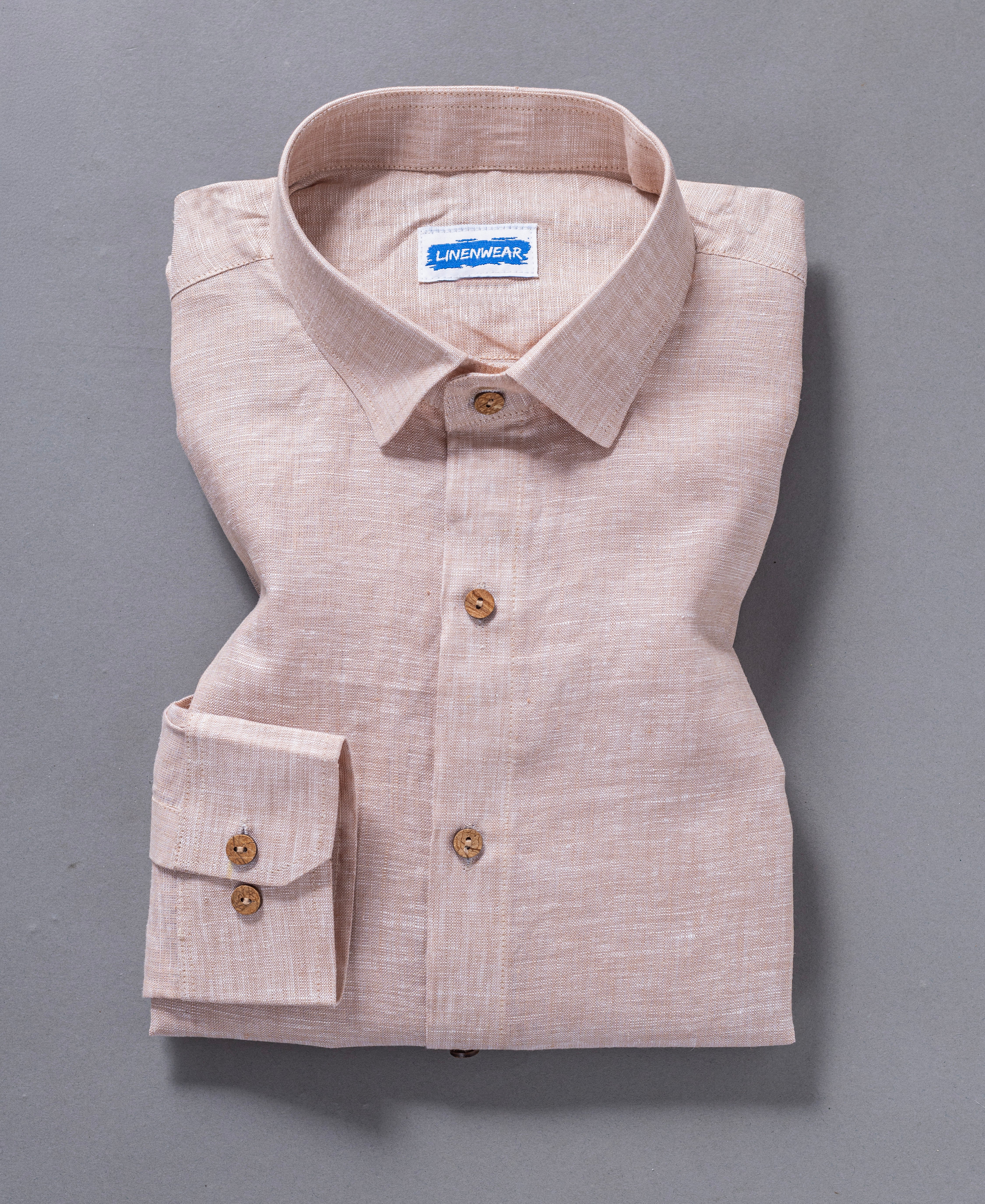 Soft Elegance Pure Light Peach Pink Linen Shirt for Men