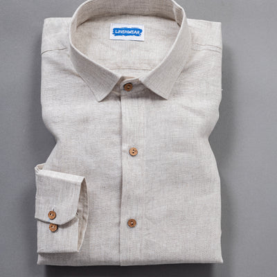 Beige Comfort Wear Sandy Shore Pure Linen Full Sleeve Shirt
