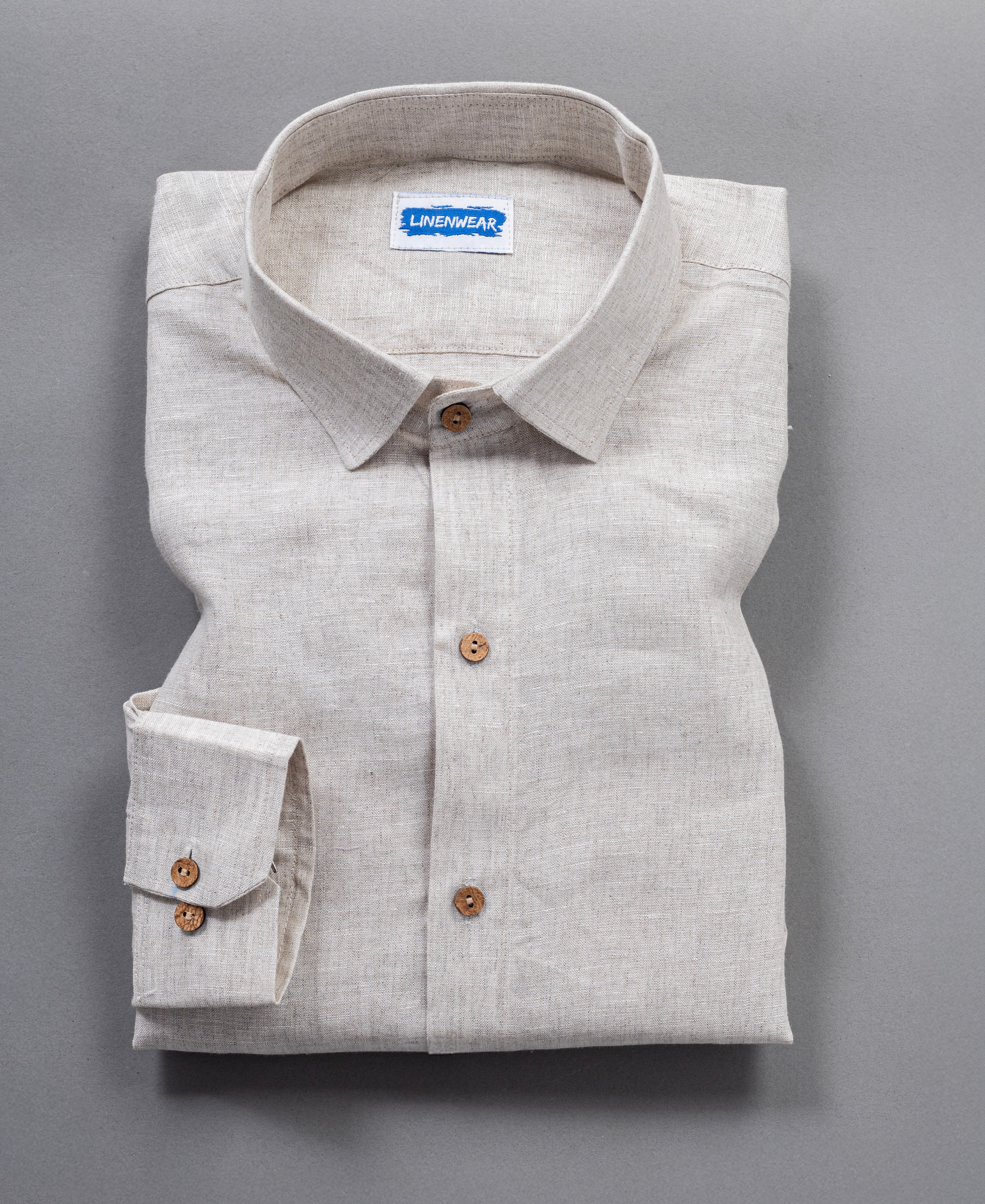 Beige Comfort Wear Sandy Shore Pure Linen Full Sleeve Shirt