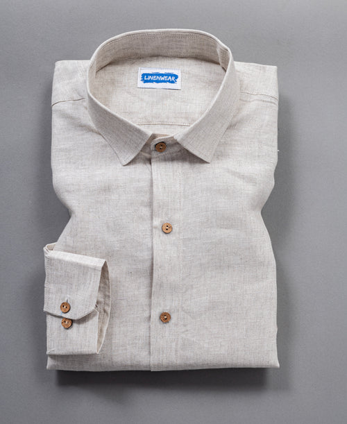Beige Full Sleeve Pure Linen 60 LEA Shirt