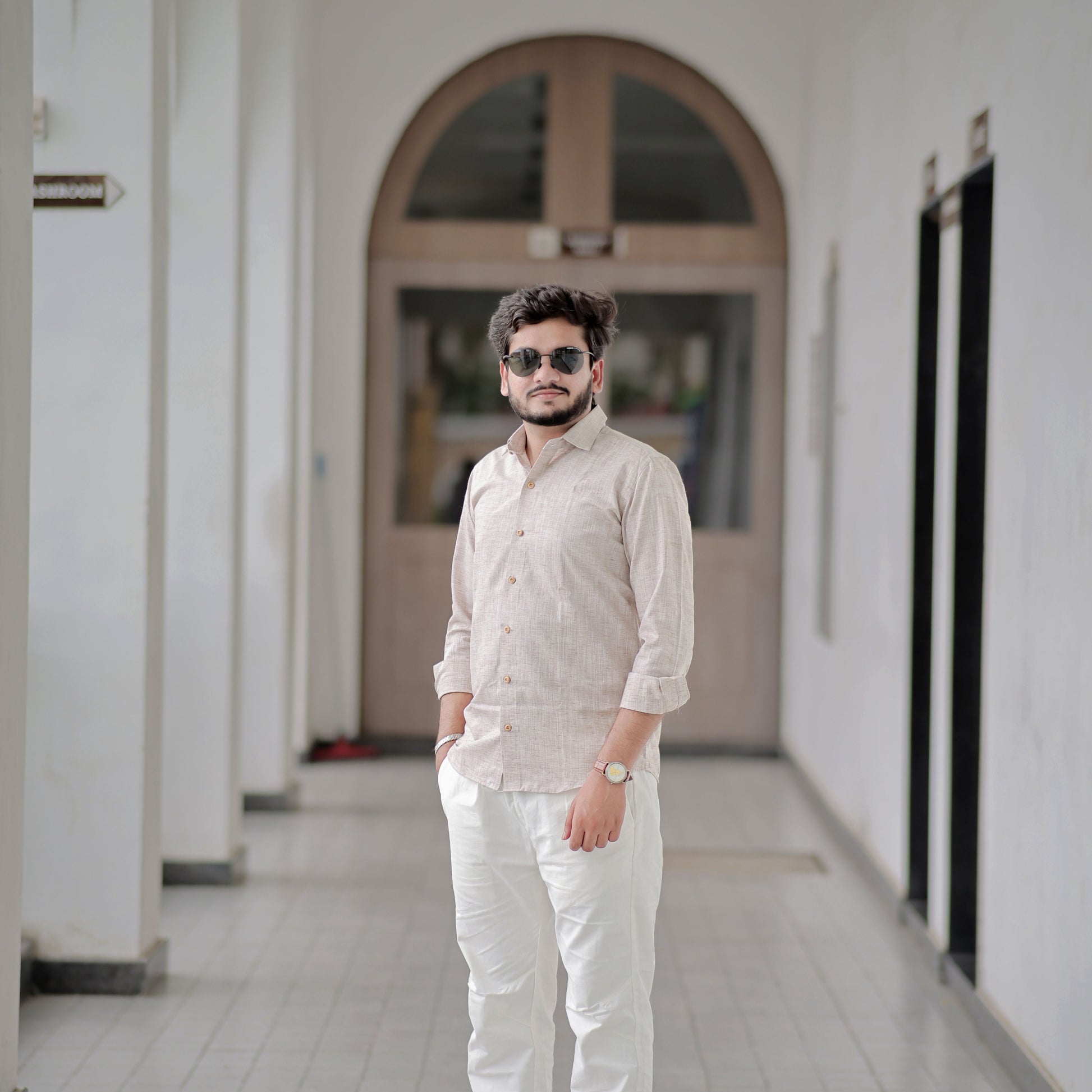Stylish beige long sleeve shirt