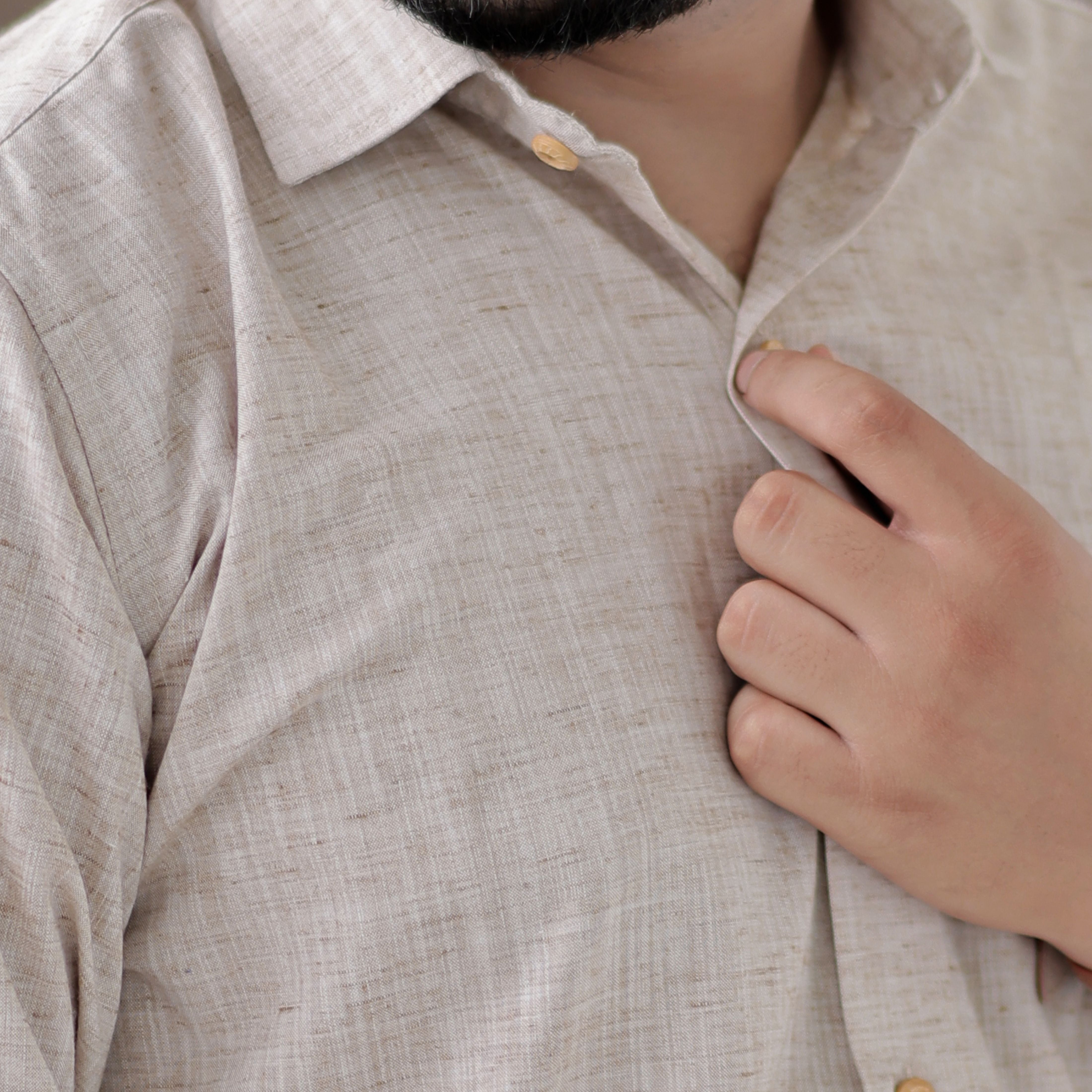 Beige Comfort Wear Sandy Shore Pure Linen Full Sleeve Shirt