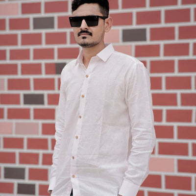 Comfortable Pure Linen Pink Blossom Spread Collar Shirt