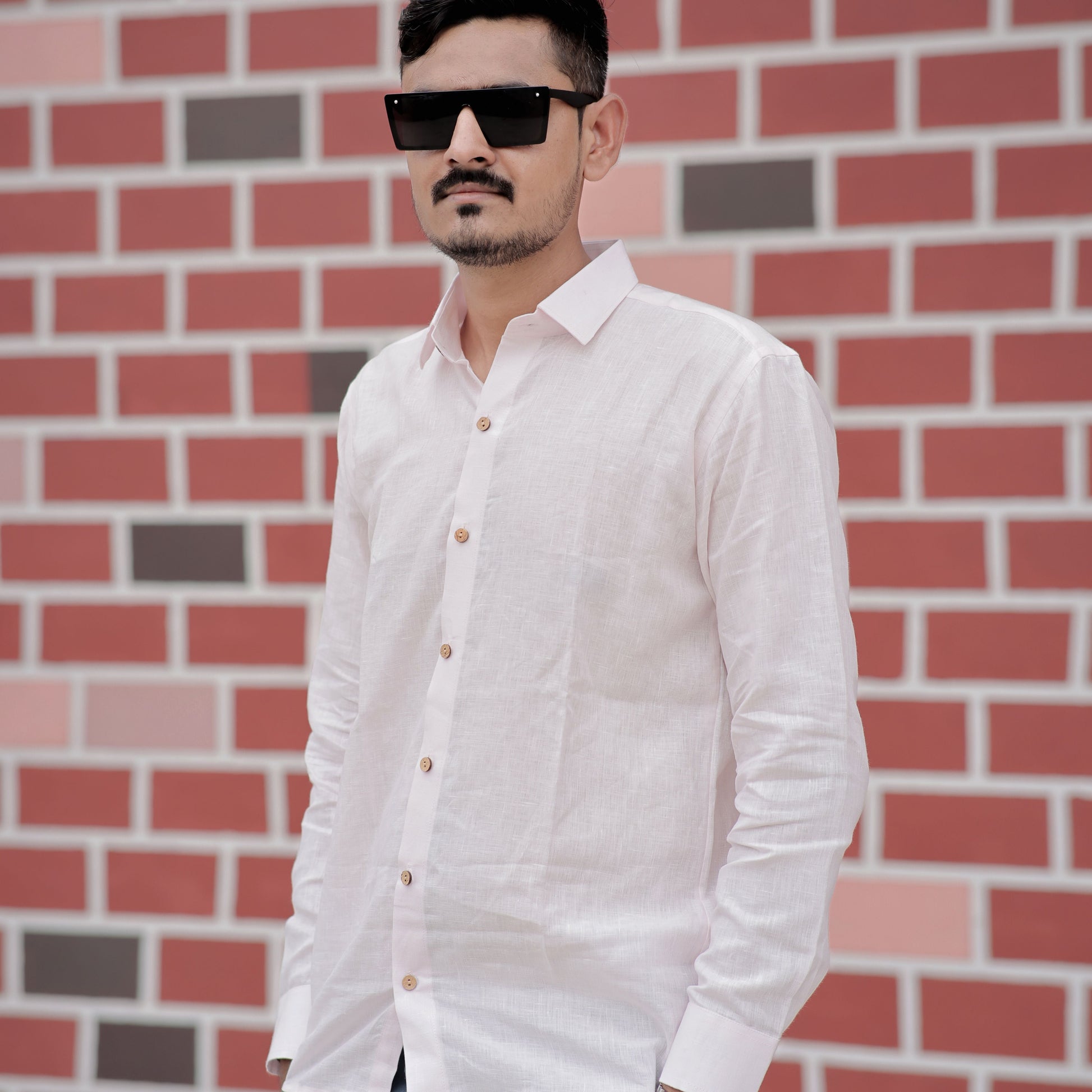 Comfortable Pure Linen Pink Blossom Spread Collar Shirt