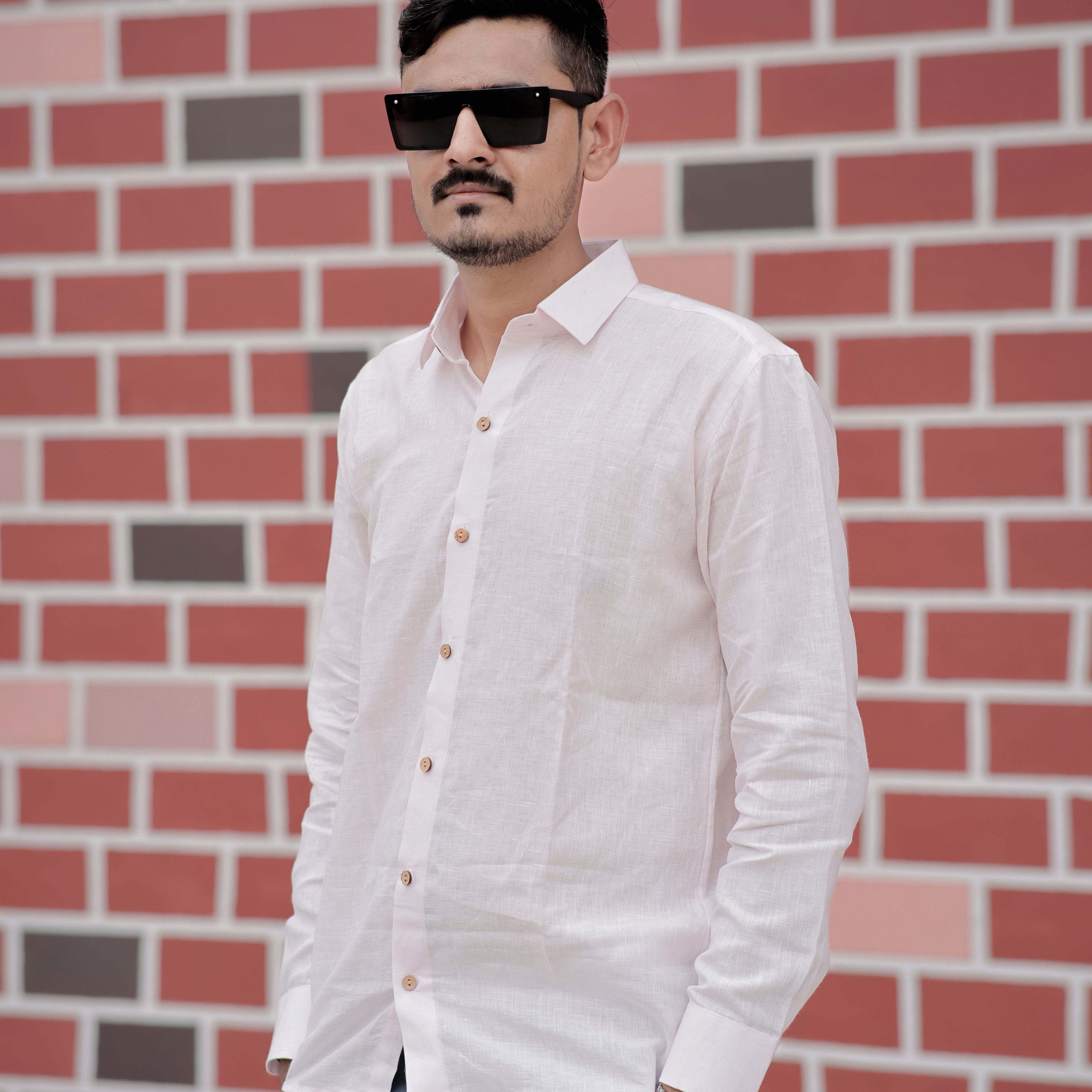 Comfortable Pure Linen Pink Blossom Spread Collar Shirt