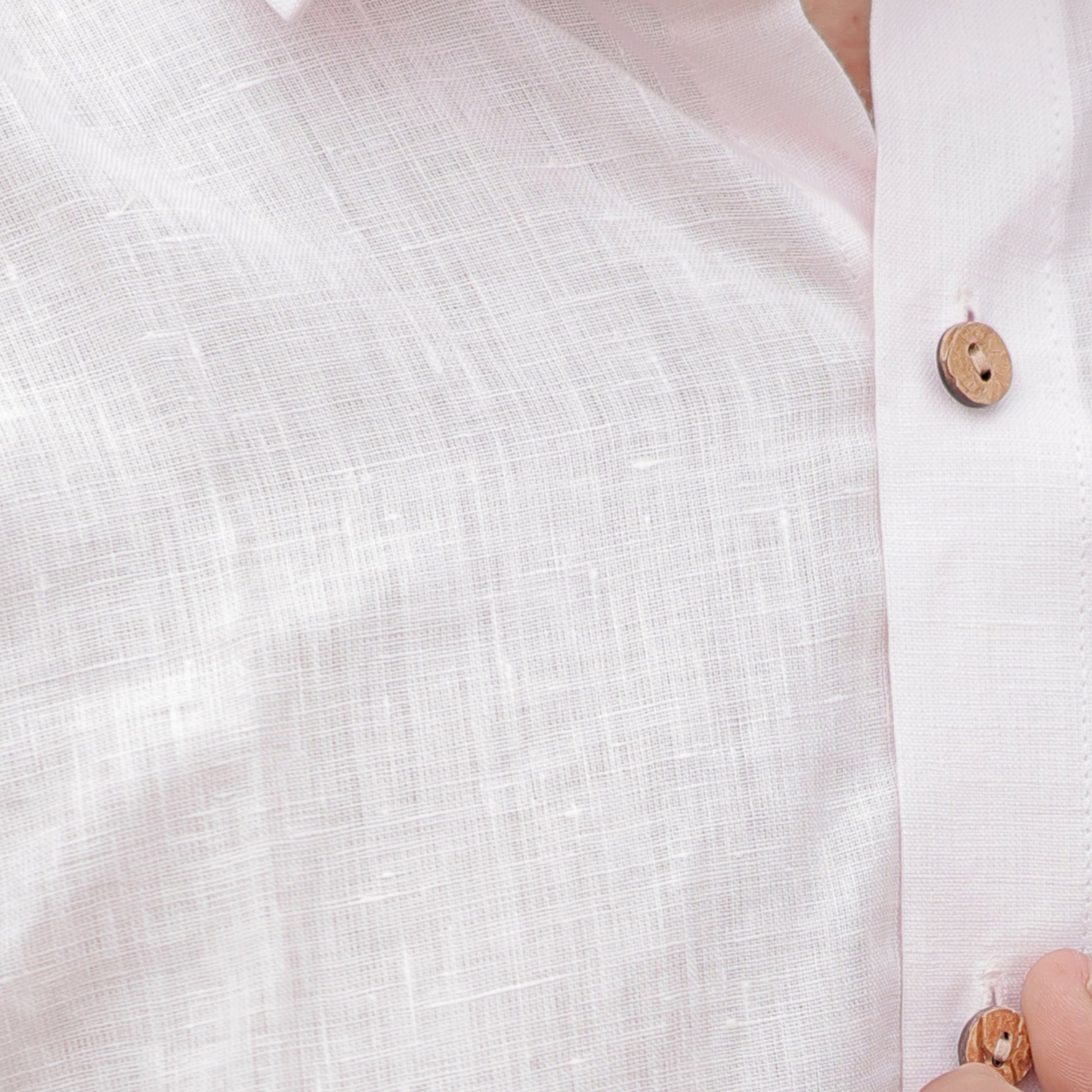 Comfortable Pure Linen Pink Blossom Spread Collar Shirt