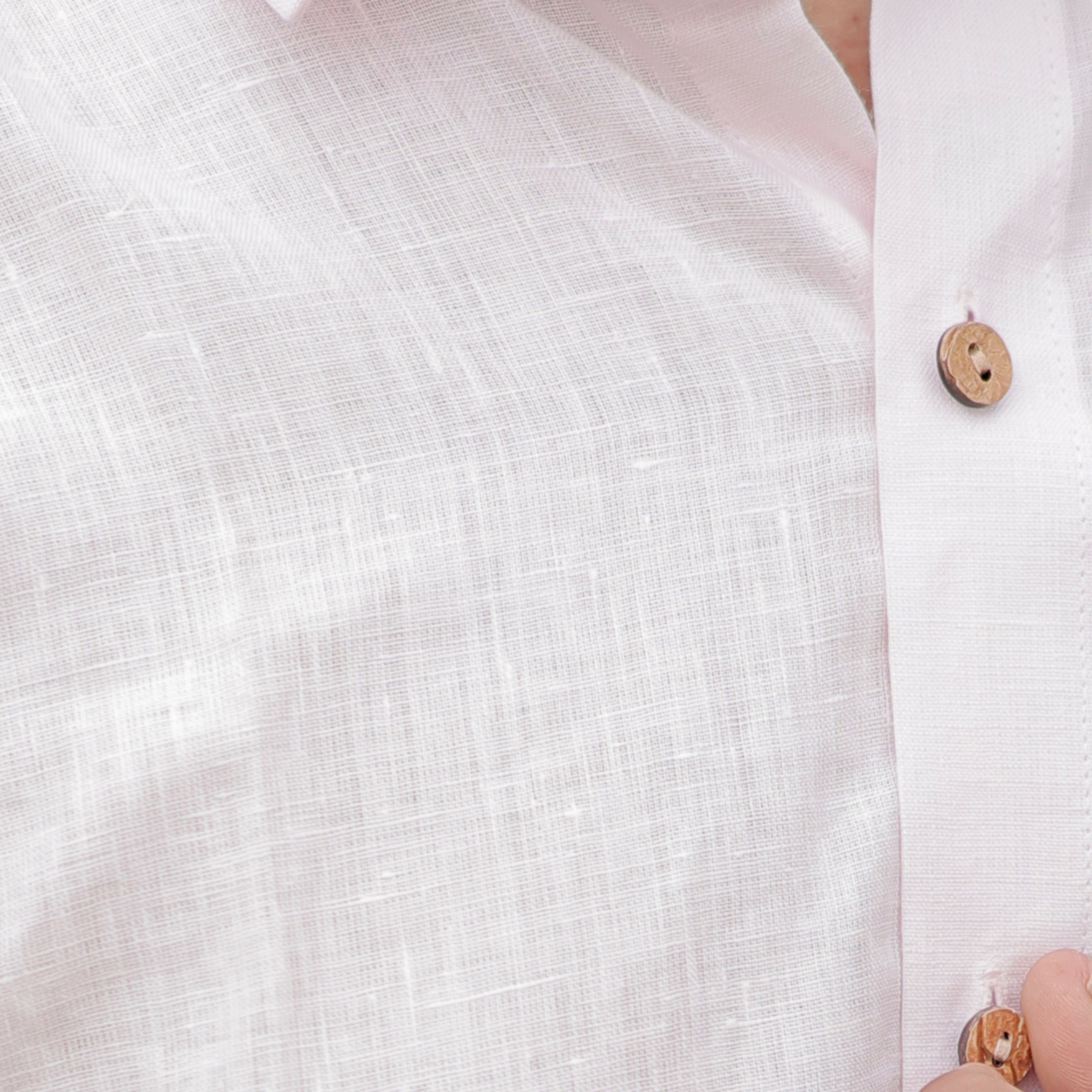 Comfortable Pure Linen Pink Blossom Spread Collar Shirt