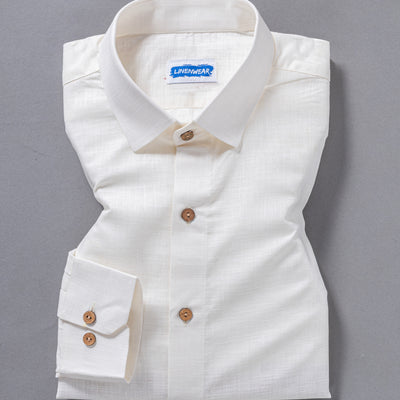 Pearl Mist Pure Linen Off White Comfort Wear Full Sleeve Shirt