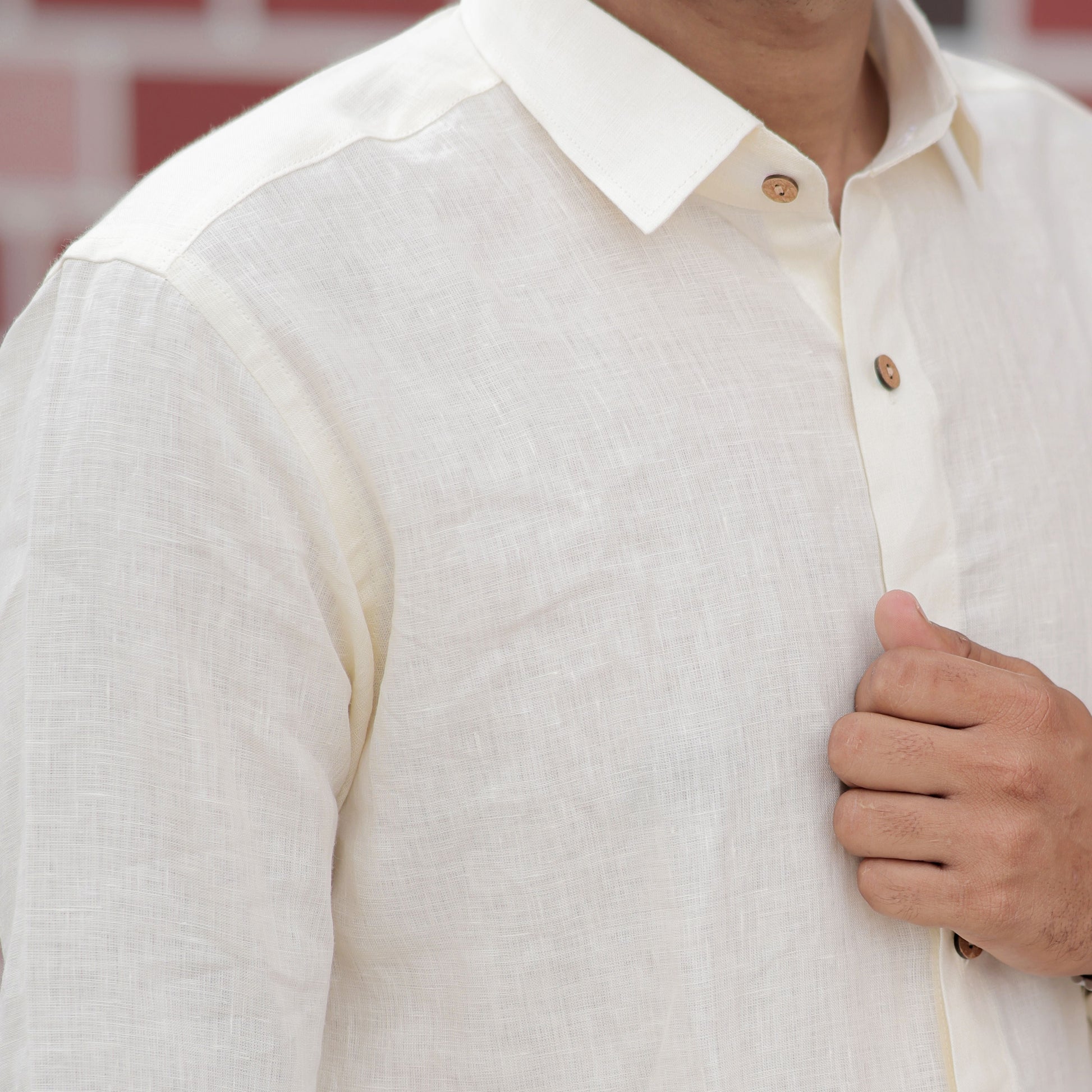 off white linen dress shirt John Henric - White Cut Away Linen Shirt Slim Fit