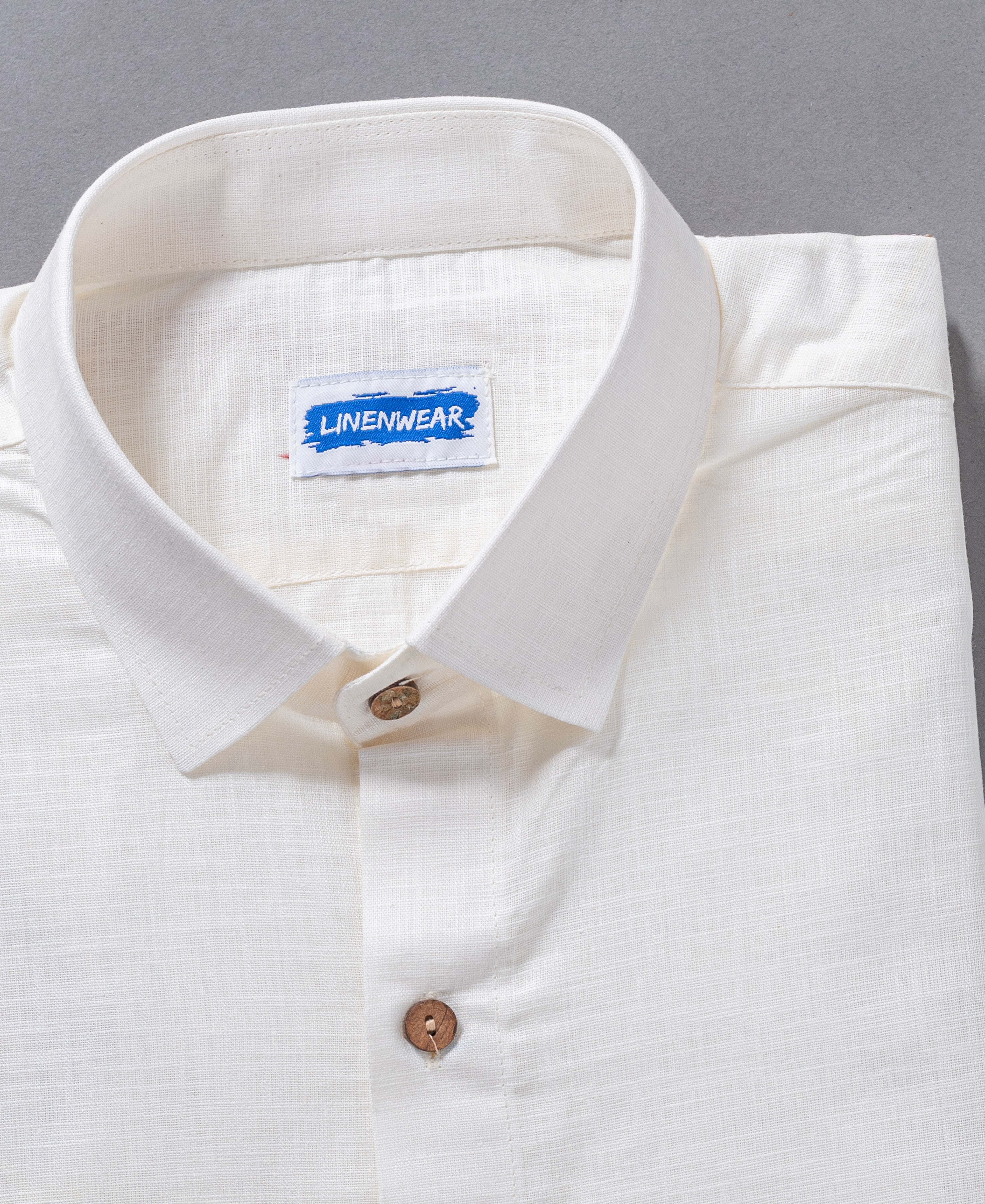 Pearl Mist Pure Linen Off White Comfort Wear Full Sleeve Shirt