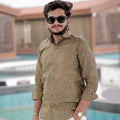 Full Sleeve Olive Green Pure Linen Wooden Button Shirt