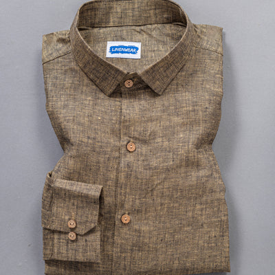 Full Sleeve Olive Green Pure Linen Wooden Button Shirt