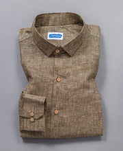 Full Sleeve Olive Green Pure Linen Wooden Button Shirt