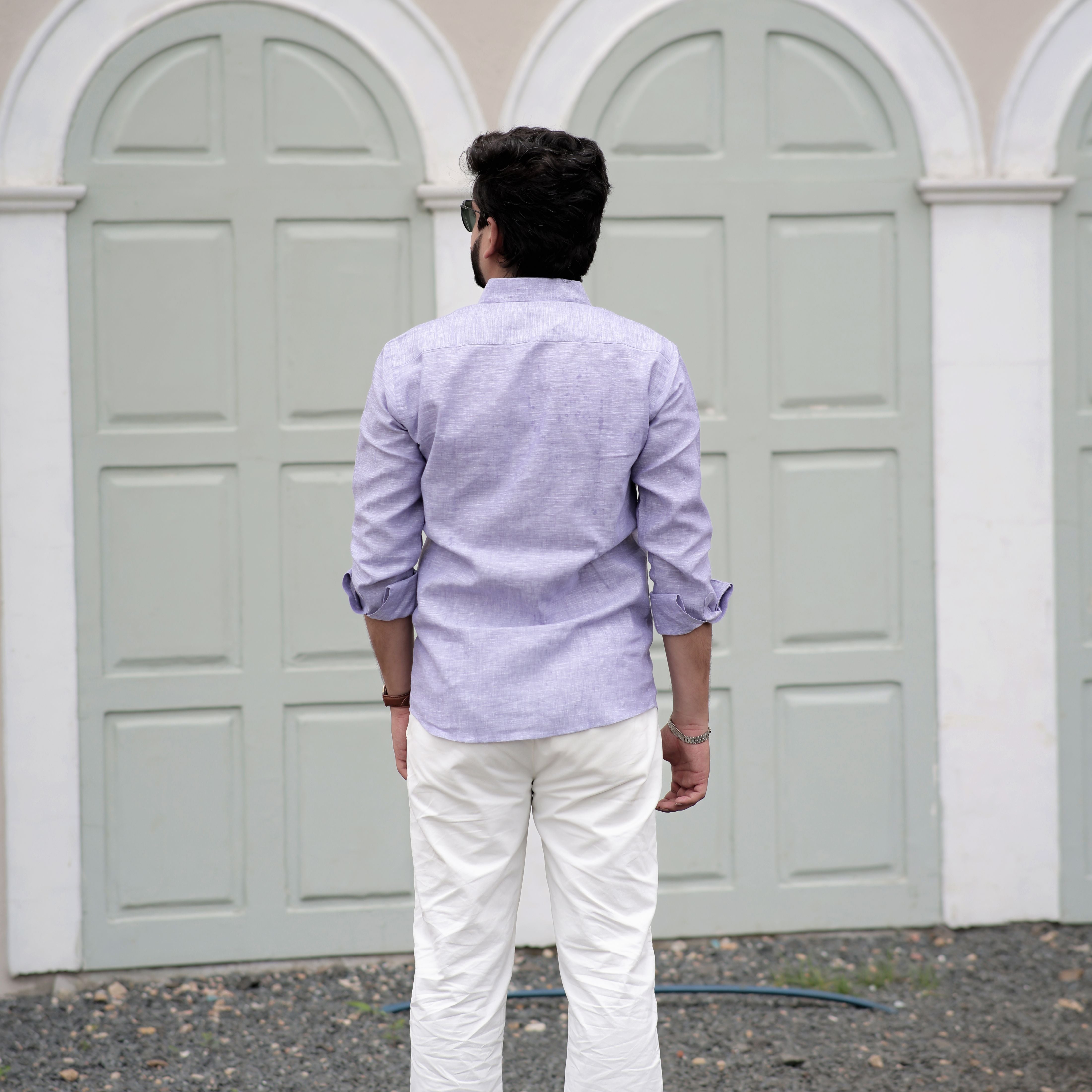 Wooden Button Full Sleeve Pure Lavender Bloom Linen Shirt