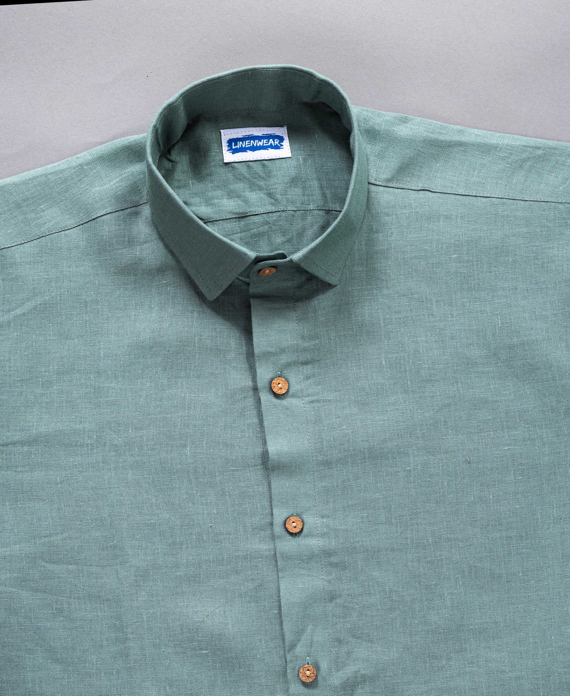 Full Sleeve Pure Linen Forest Mist Green Comfort Shirt