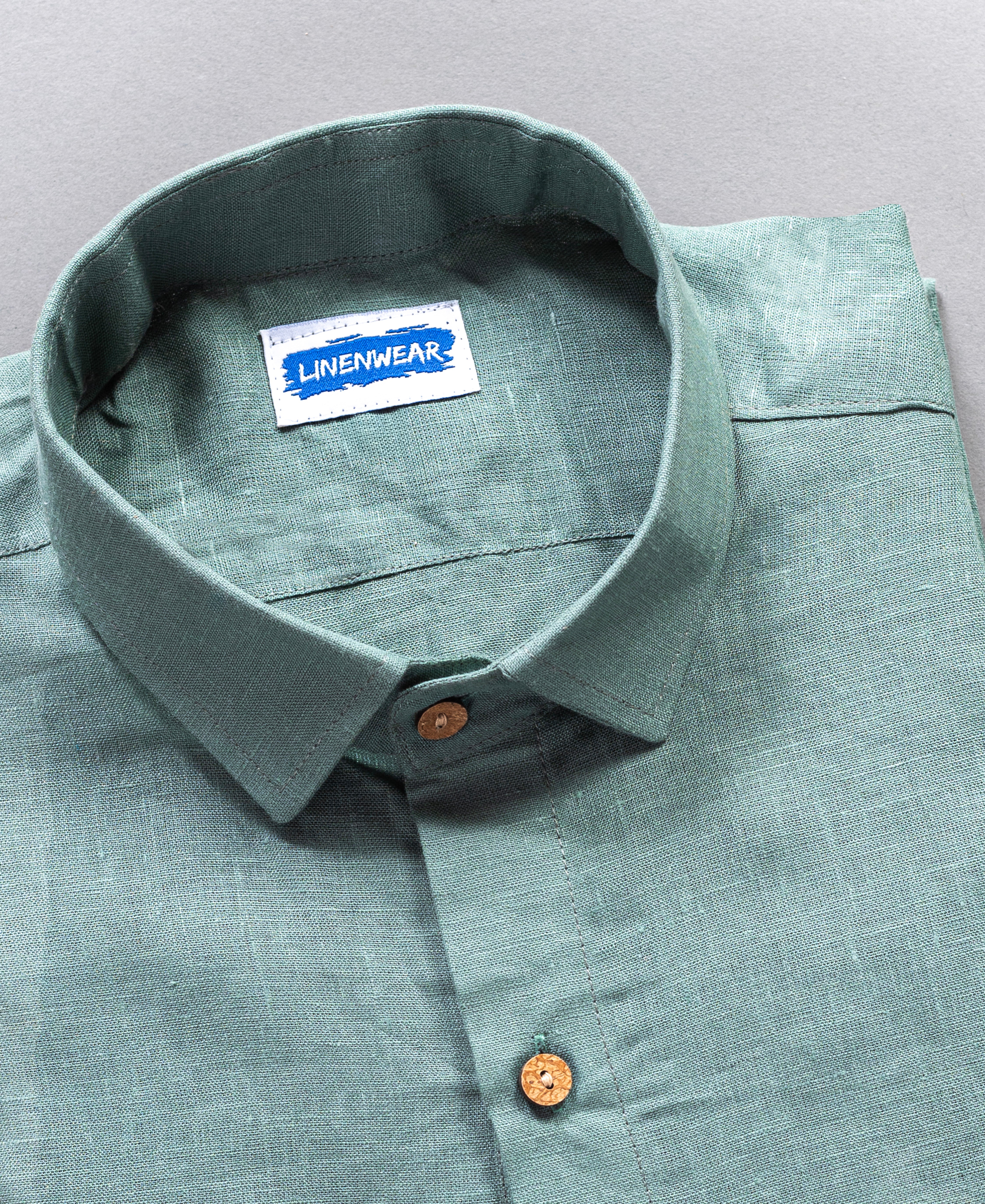 Full Sleeve Pure Linen Forest Mist Green Comfort Shirt